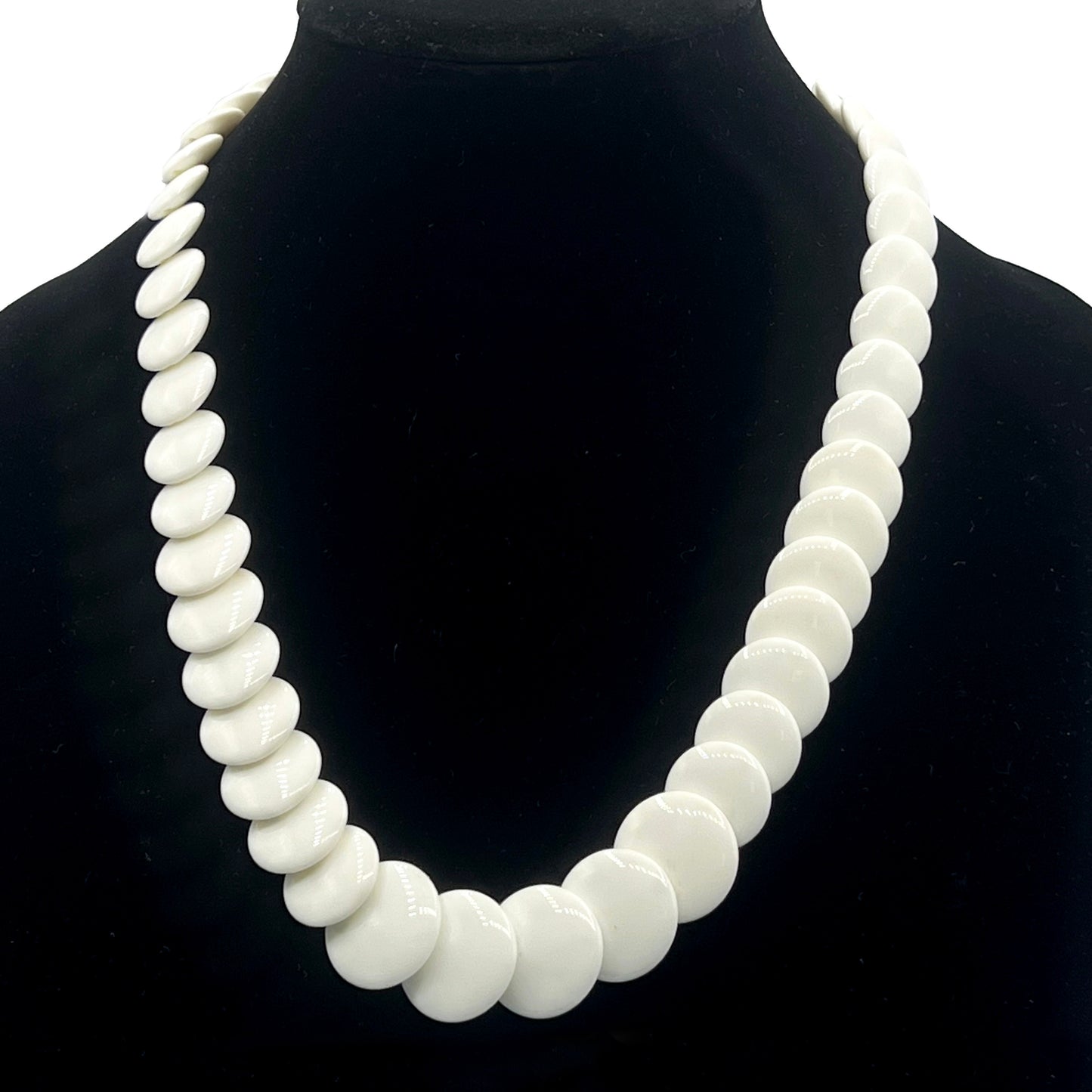 Vintage Trifari White Graduated Disk 22" Necklace