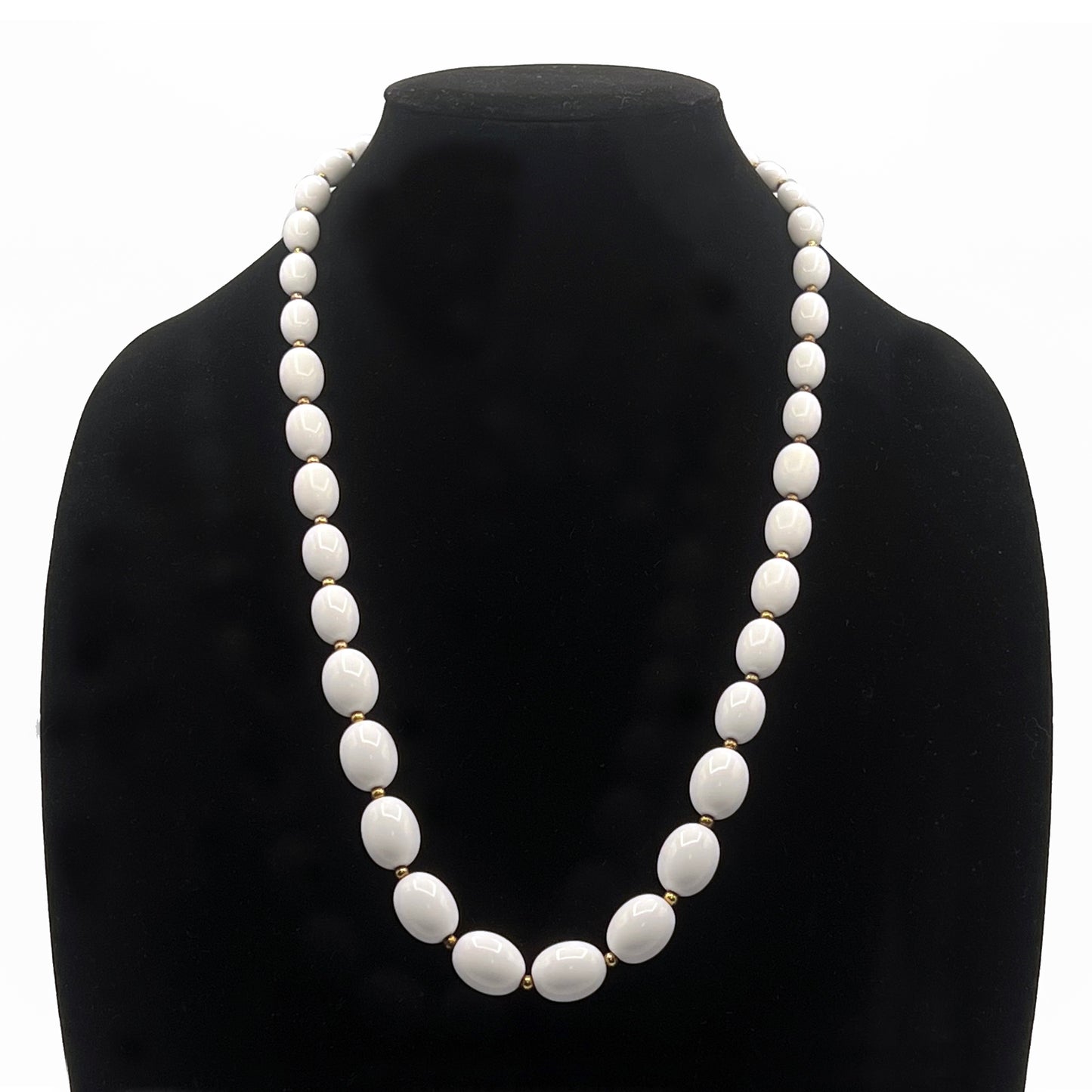 Vintage Monet Graduated White Oval Bead Necklace