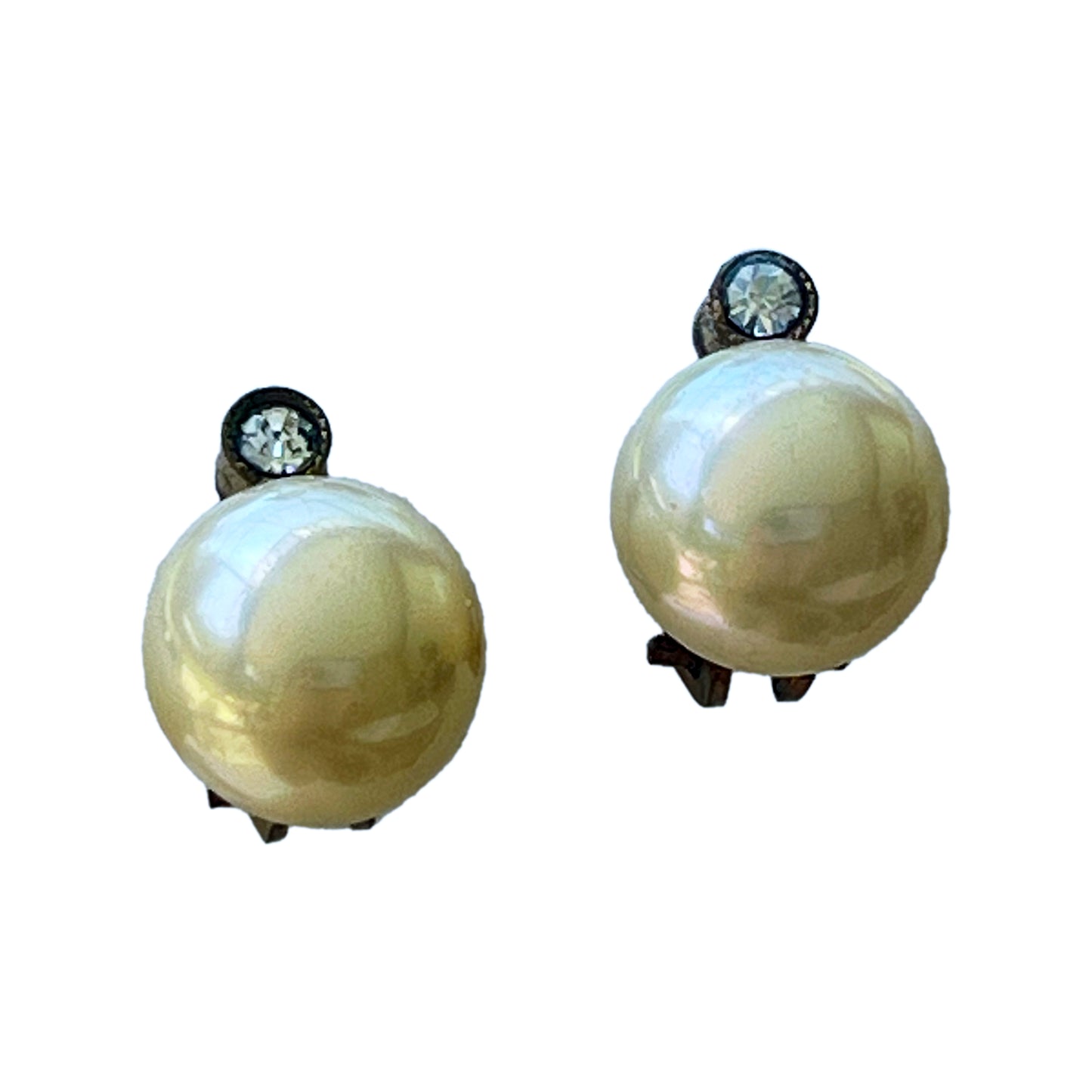 Vintage Single Faux Pearl and Rhinestone Clip-on Earrings