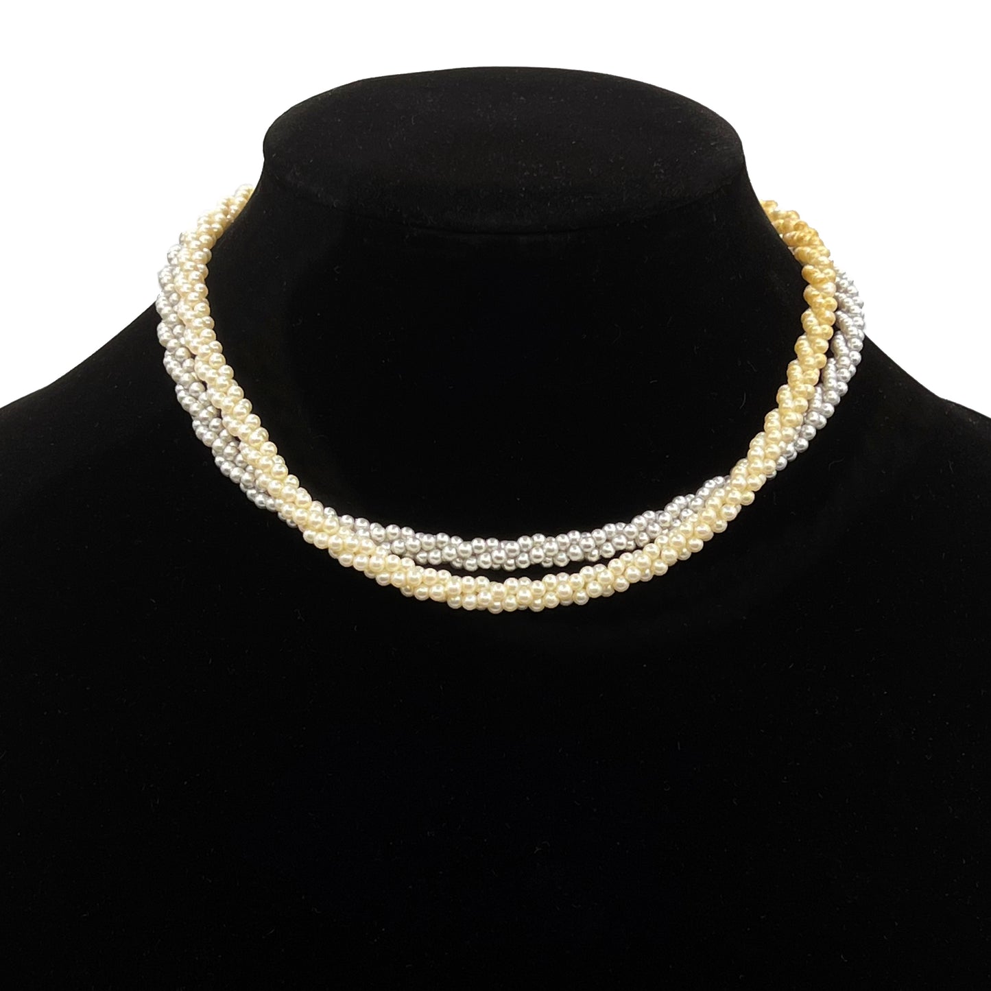 Two Vintage Marvella Twisted Triple Strand Faux Pearl Necklaces