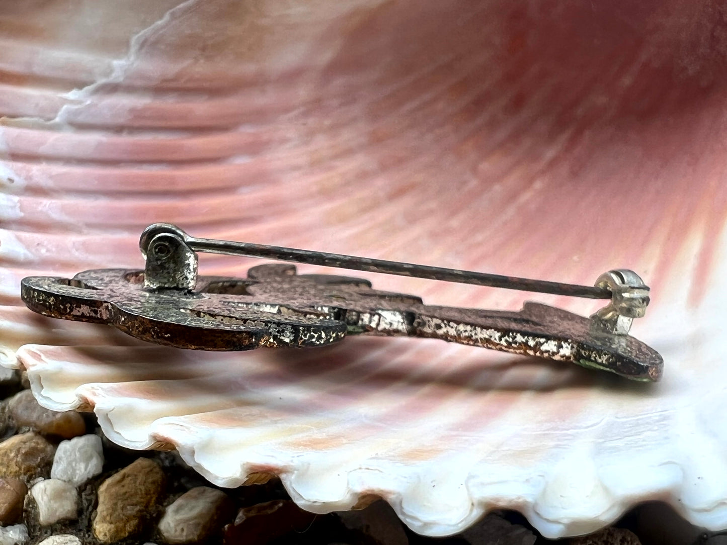Vintage Enamel and Marcasite Silver Tone Palm Tree Brooch