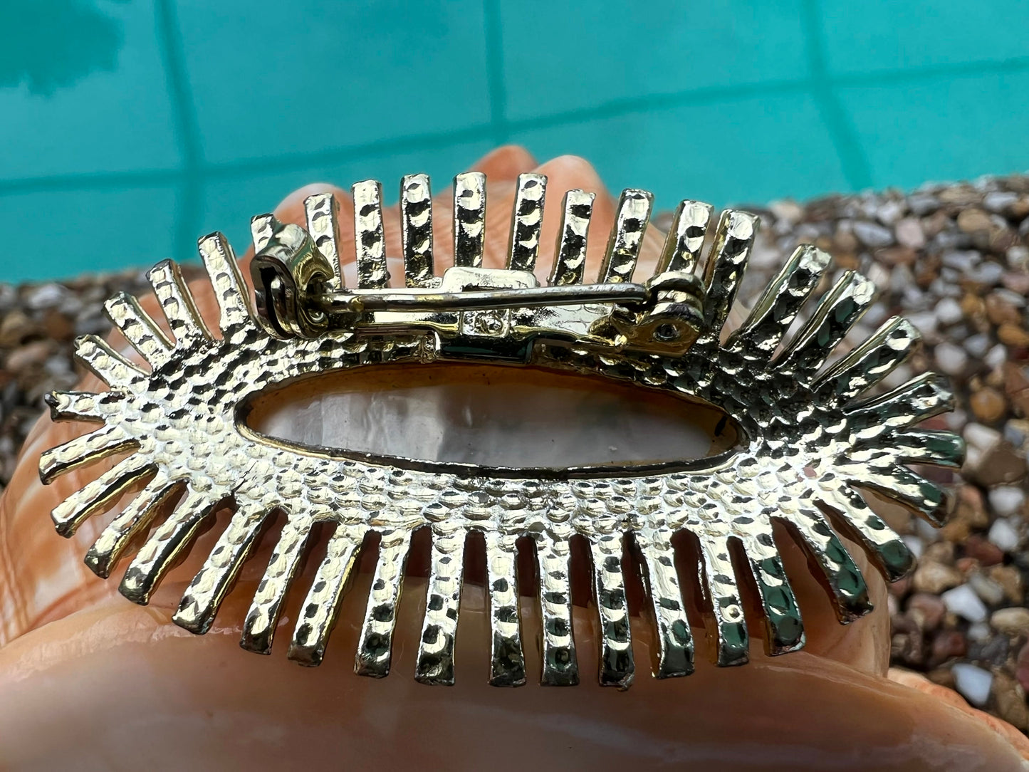 Rare Vintage Hand Painted Beach Scene Mother of Pearl Brooch