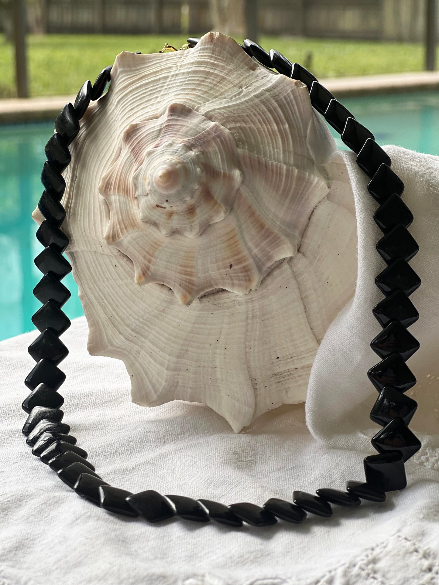 Trifari Vintage Black Thermoset Square Bead Necklace
