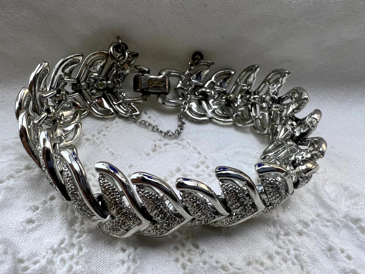 Pre 1955 Coro Textured Silver Leaf Bracelet