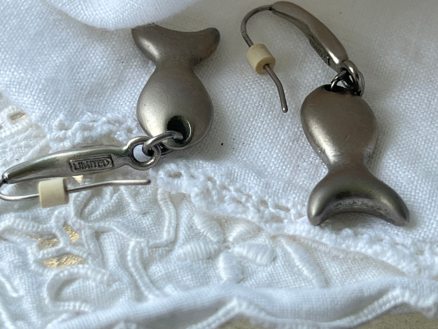 Vintage The Limited Silver Tone Fish Dangle Earrings