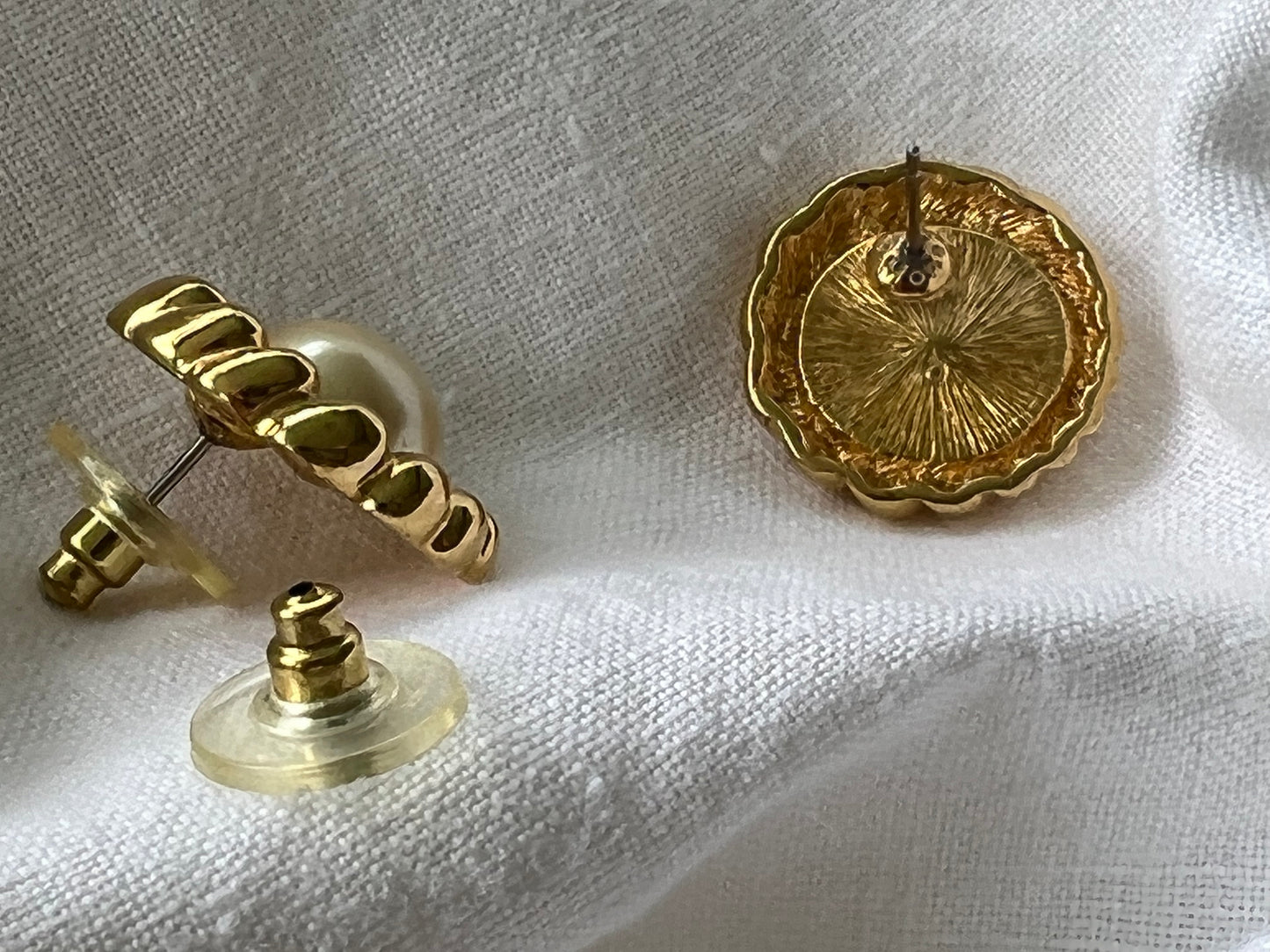 Vintage 1980s Monet Faux Pearl Button Post Earrings