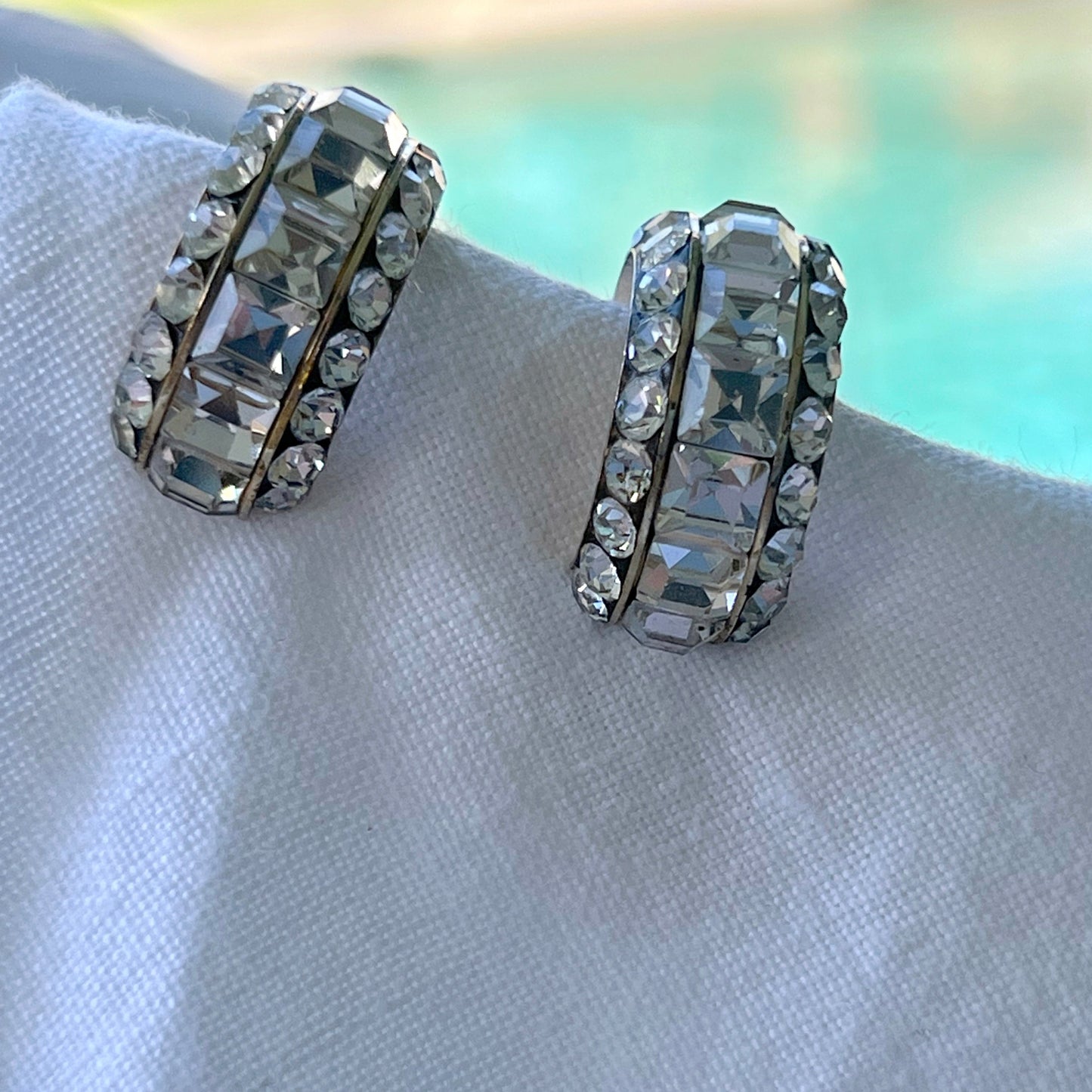 Vintage Diamante Half Loop Pierced Earrings