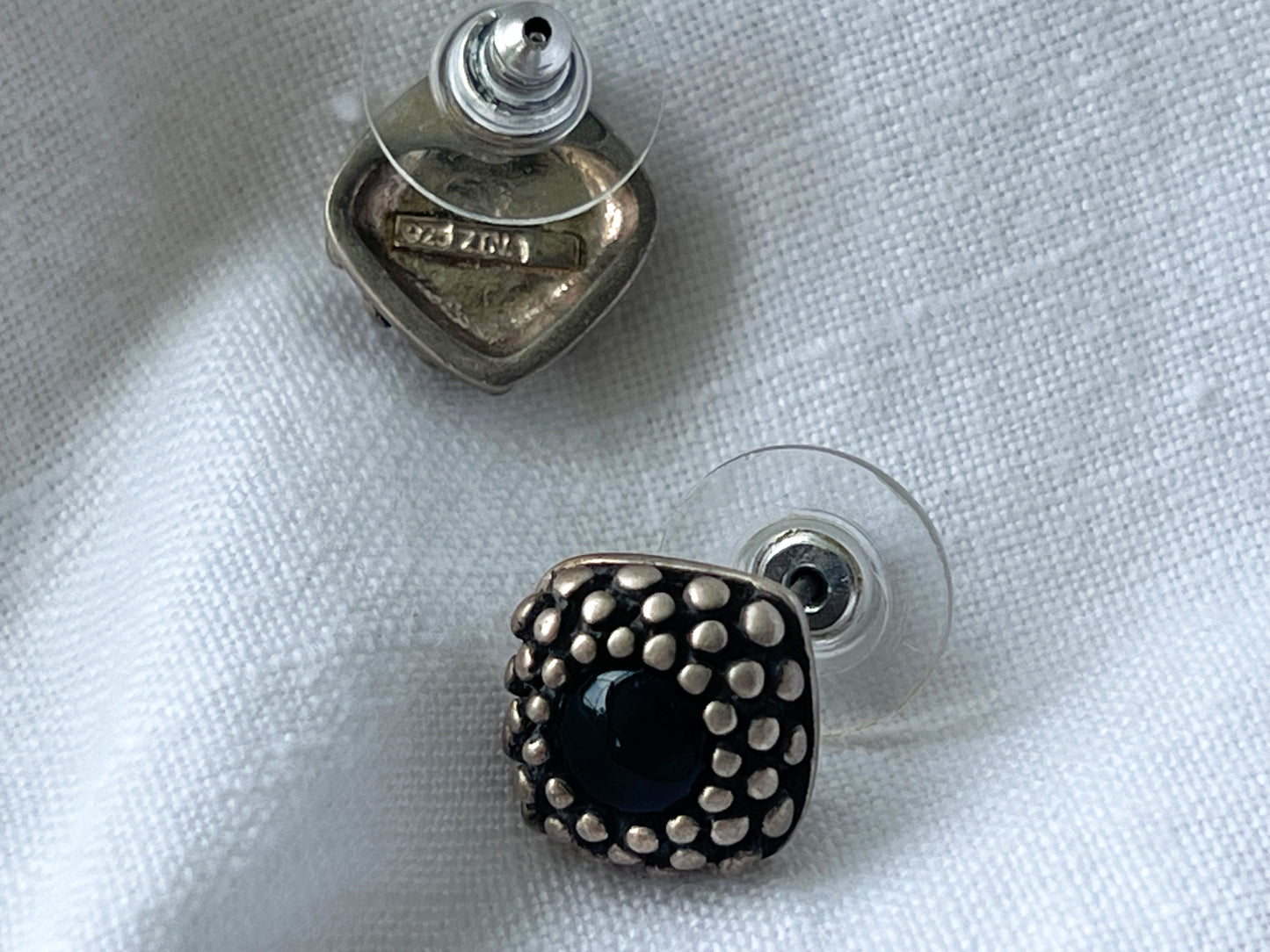 Vintage Zina Silver and Onyx Pierced Earrings