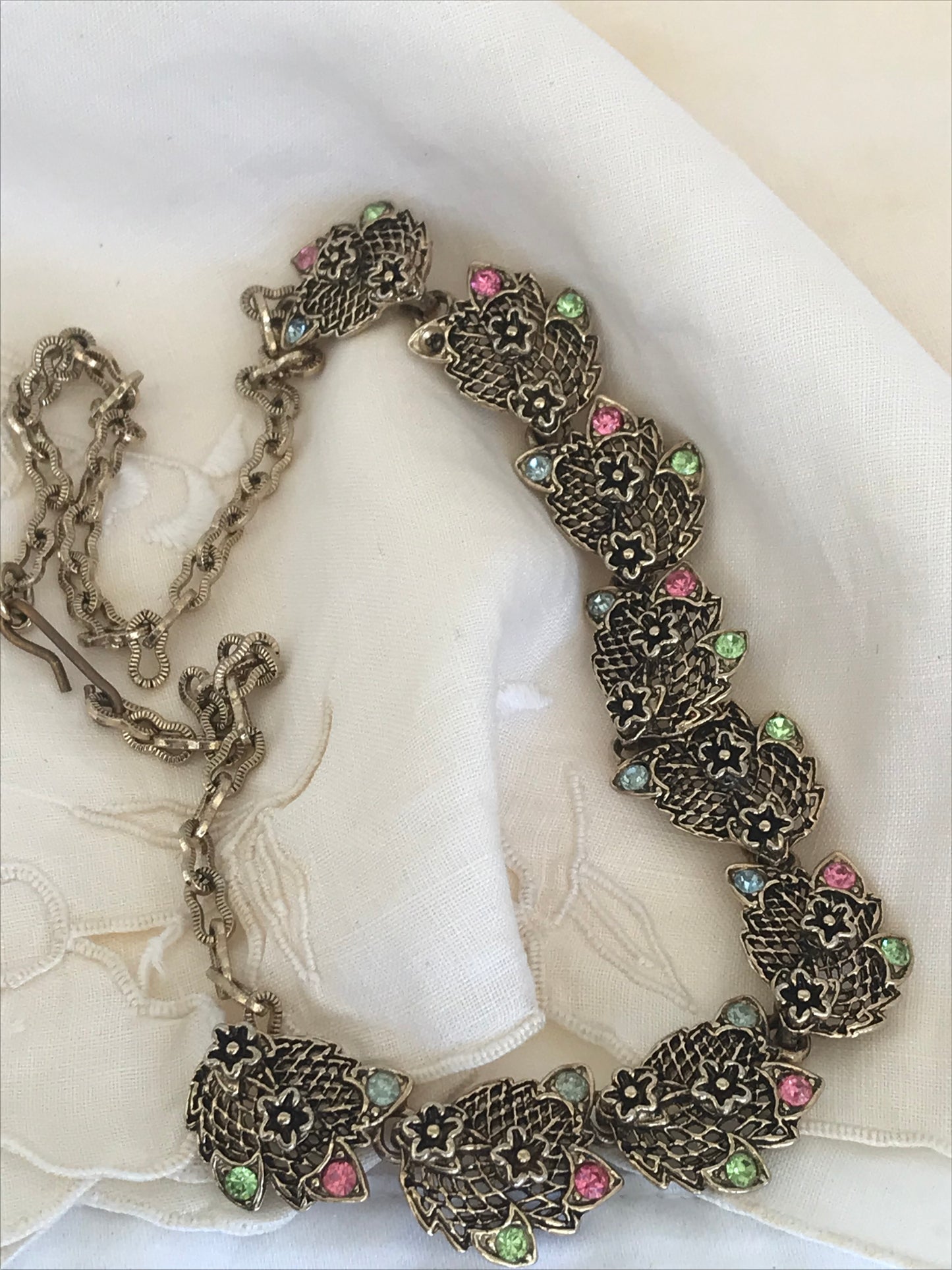 Vintage multicolored rhinestone and gold tone choker