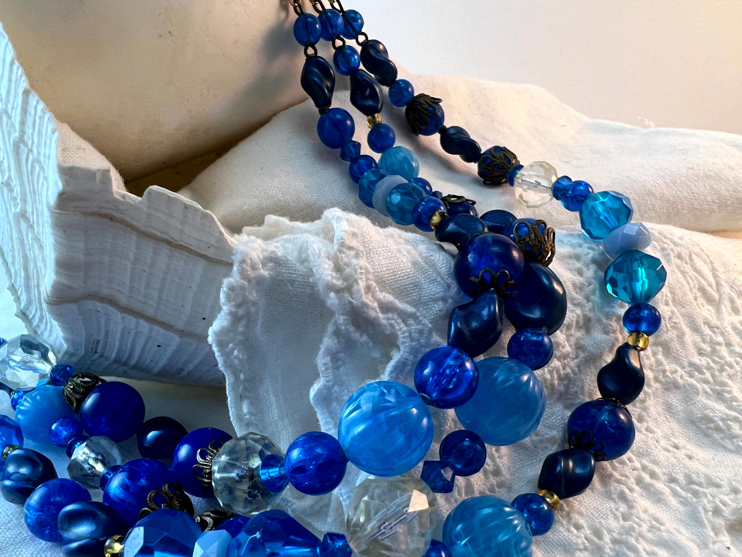 Vintage West German Blue Lucite Bead Necklace