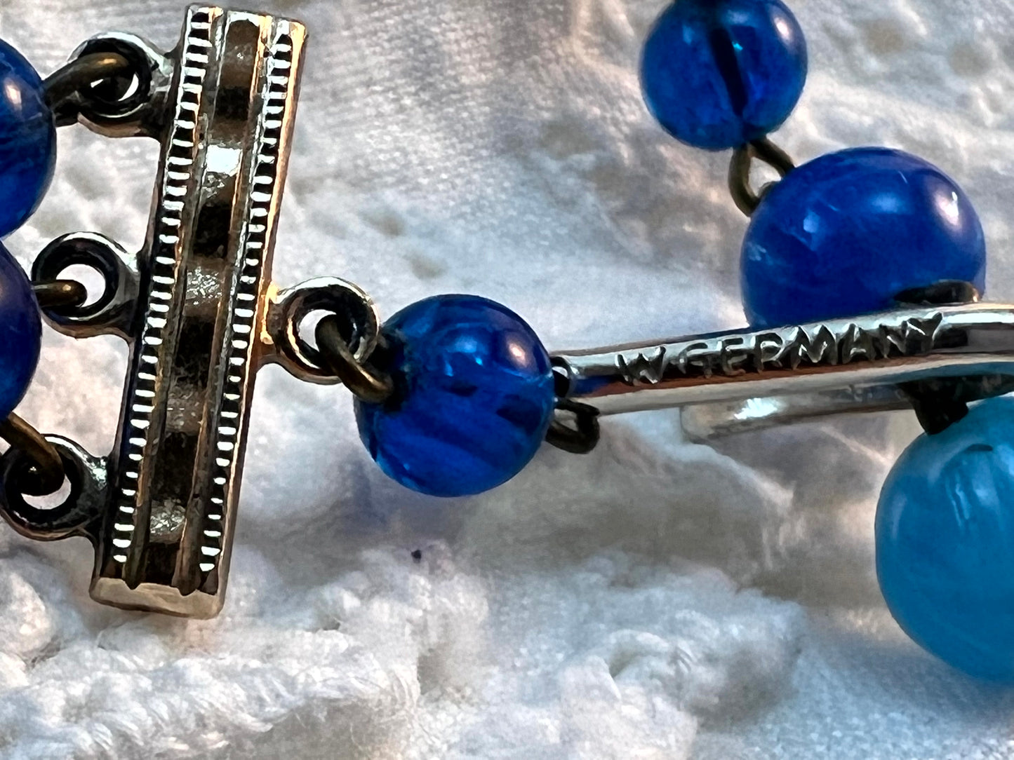 Vintage West German Blue Lucite Bead Necklace