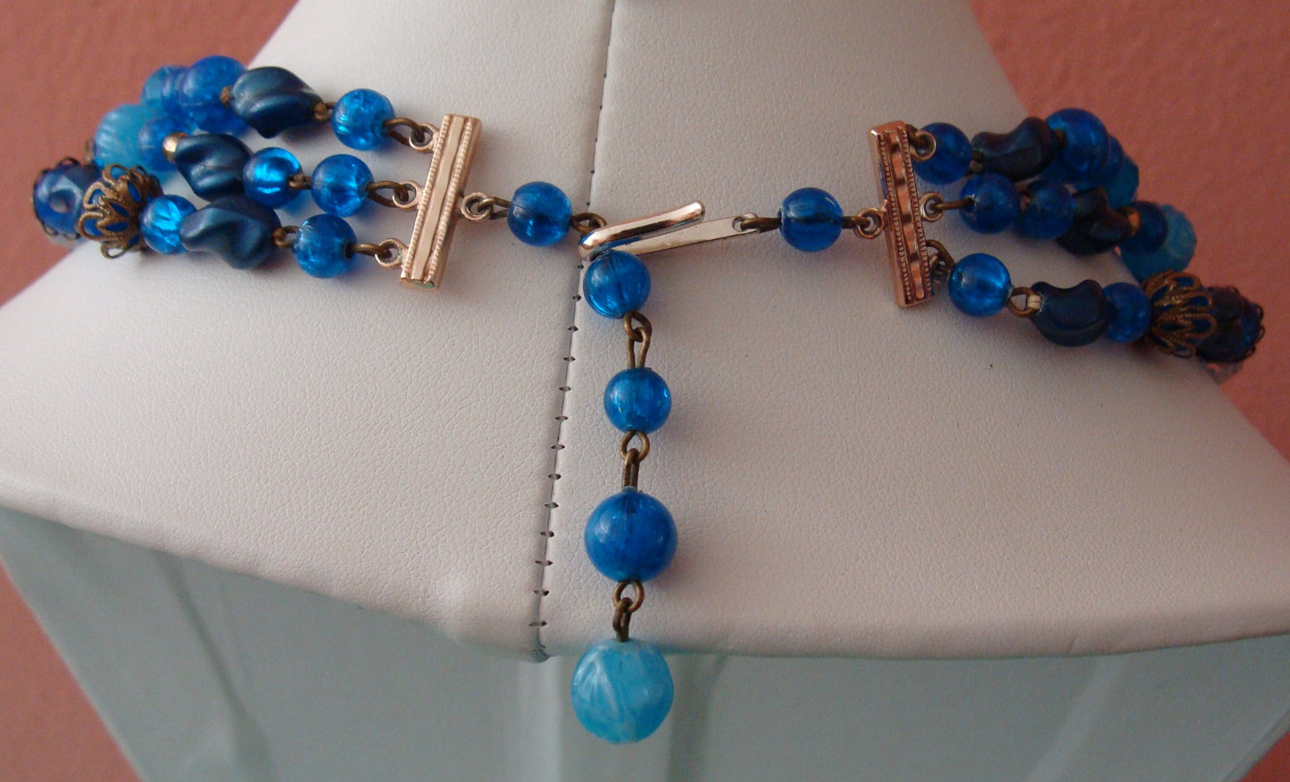 Vintage West German Blue Lucite Bead Necklace