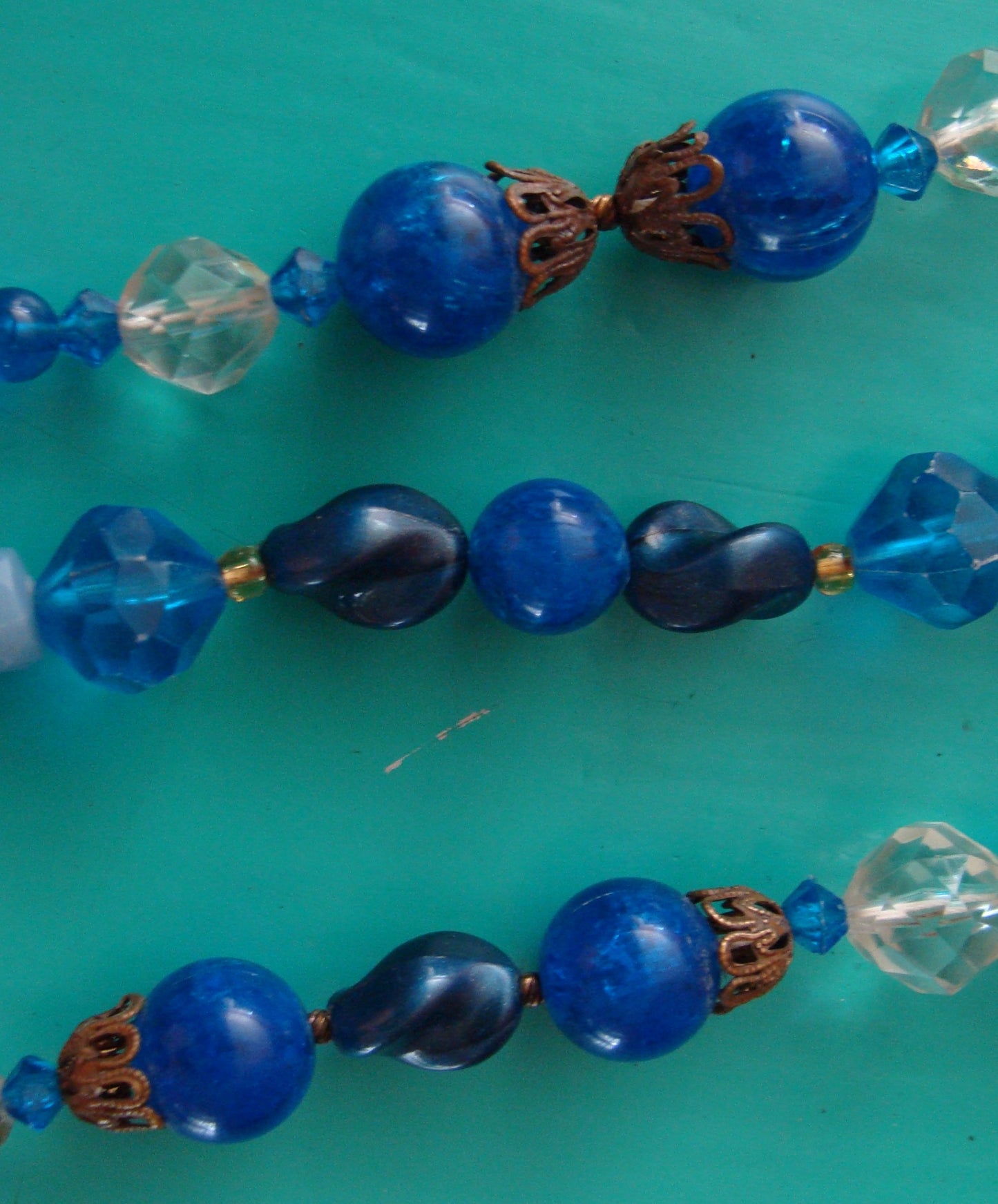 Vintage West German Blue Lucite Bead Necklace