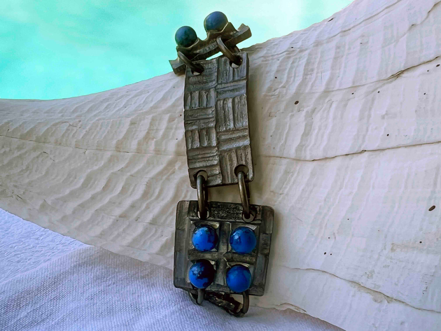 Vintage Iron Tone Metal and Blue Bead Statement Necklace with Matching Bracelet