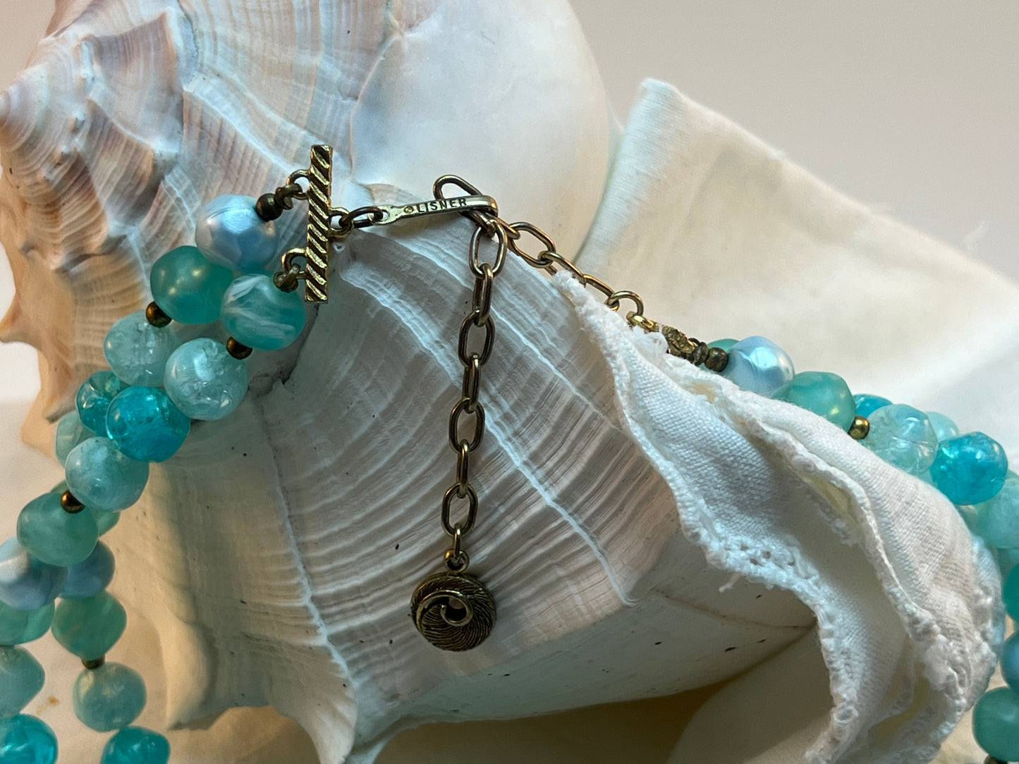 Vintage Liner Aqua Blue Plastic Bead 2 Strand Necklace