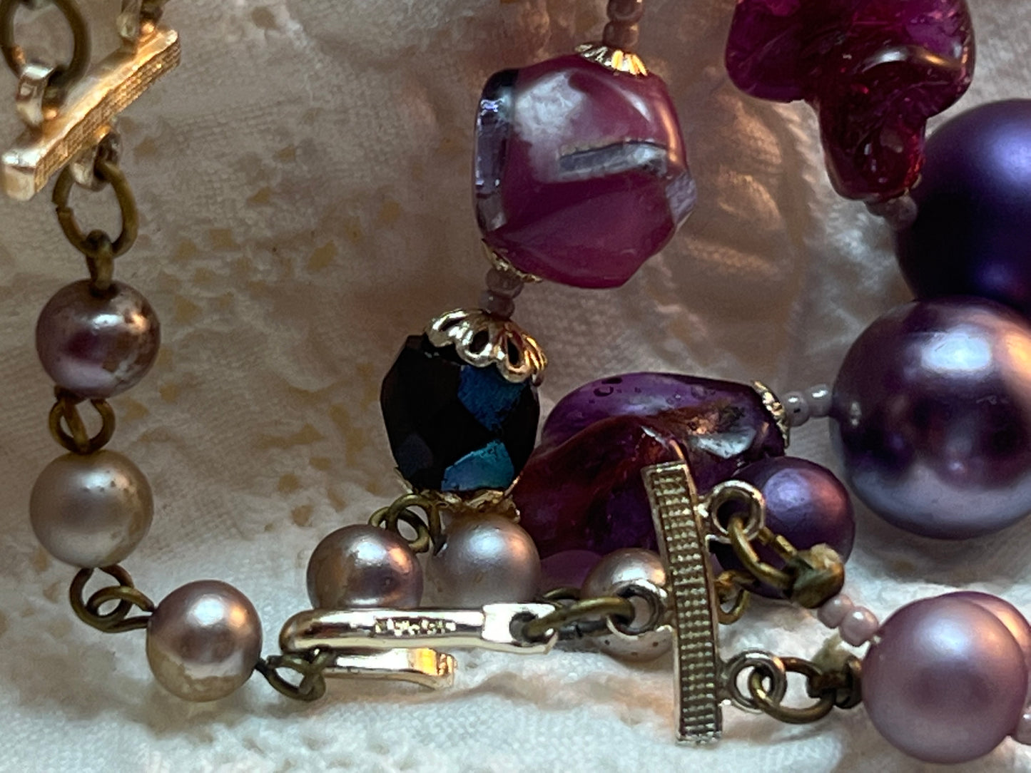 Vintage Japan Made Purple & Lavender 2 Strand Crystal Bead Necklace