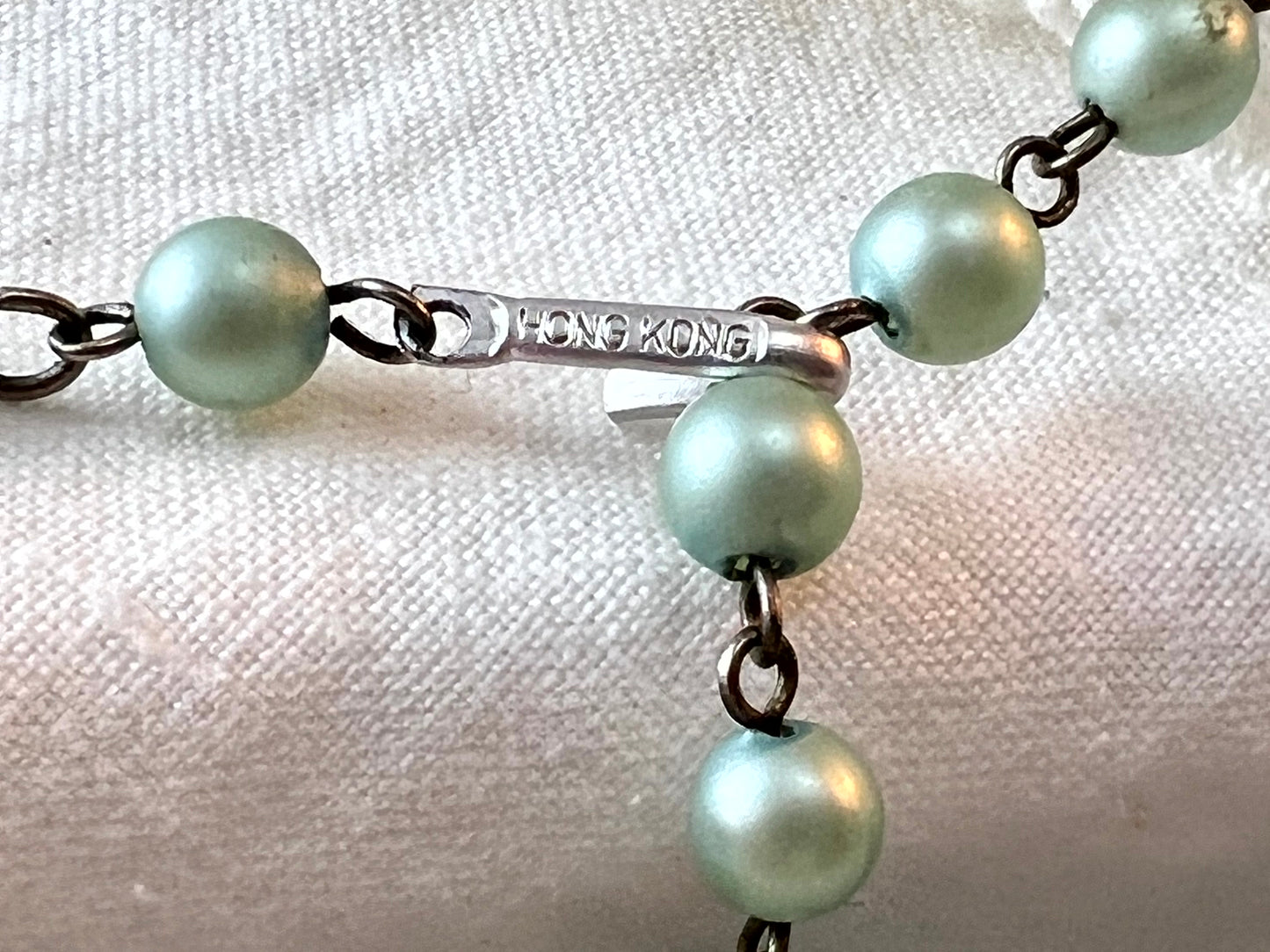 Vintage Hong Kong 4 Strand Light Blue Lucite Beaded Necklace