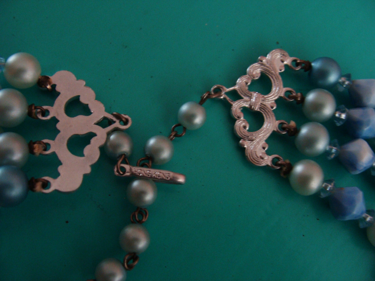 Vintage Hong Kong 4 Strand Light Blue Lucite Beaded Necklace