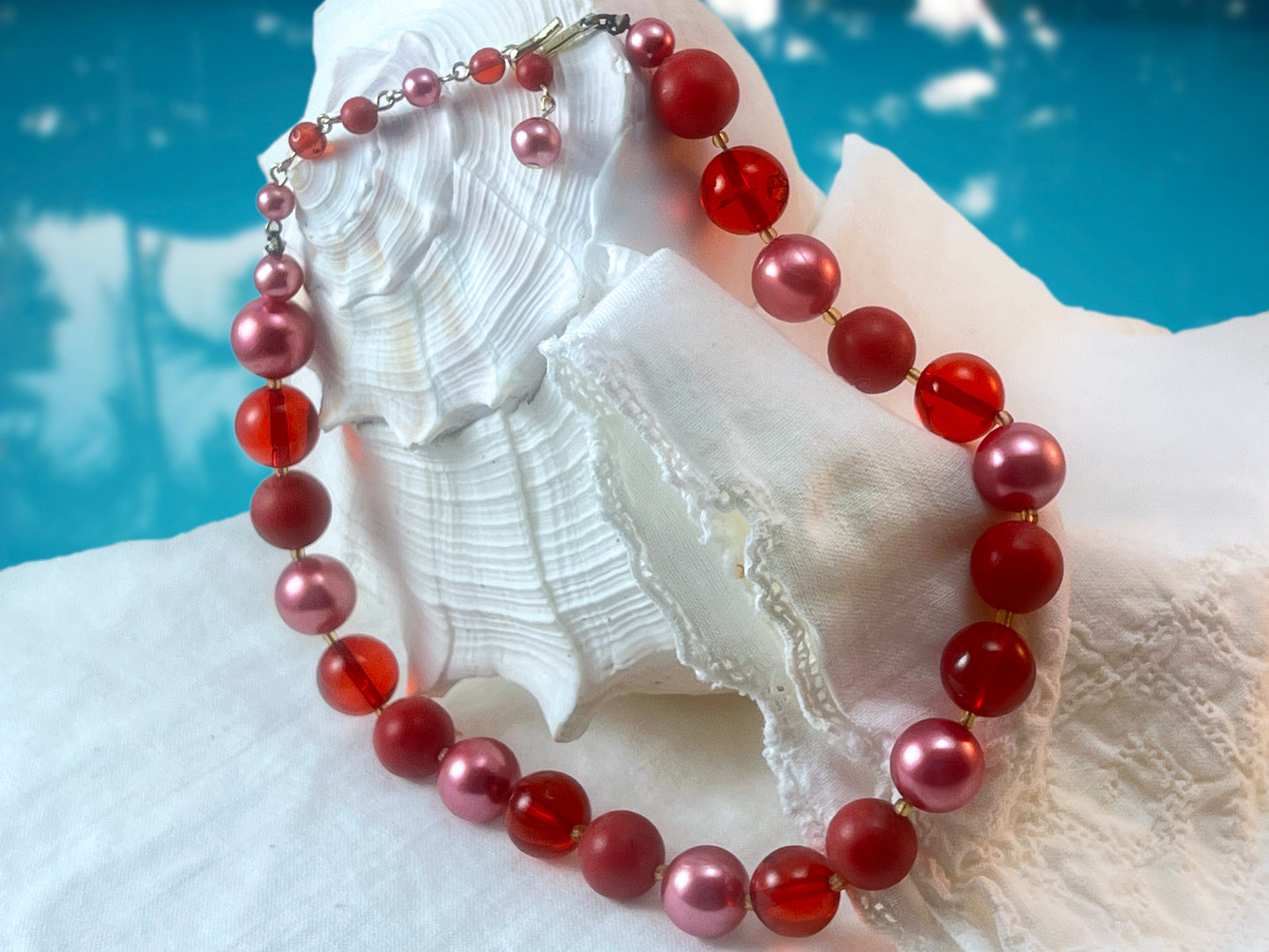 Vintage Japan Lucite and Glass Beaded Choker