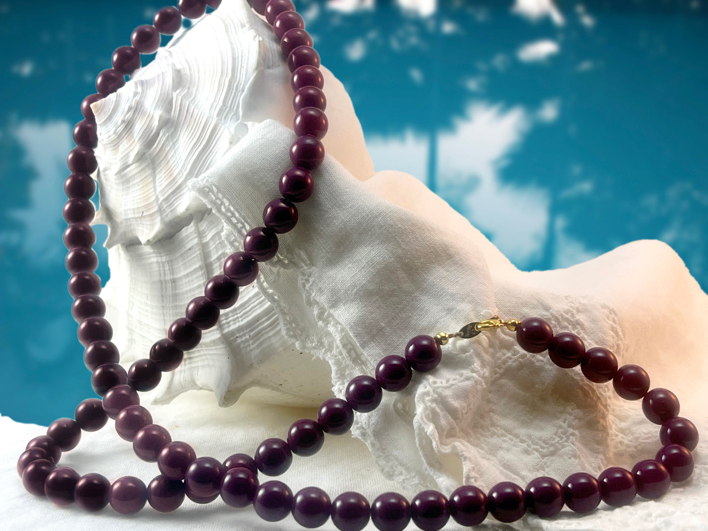 Vintage Trifari Ruby Red Beaded Necklace, 30"