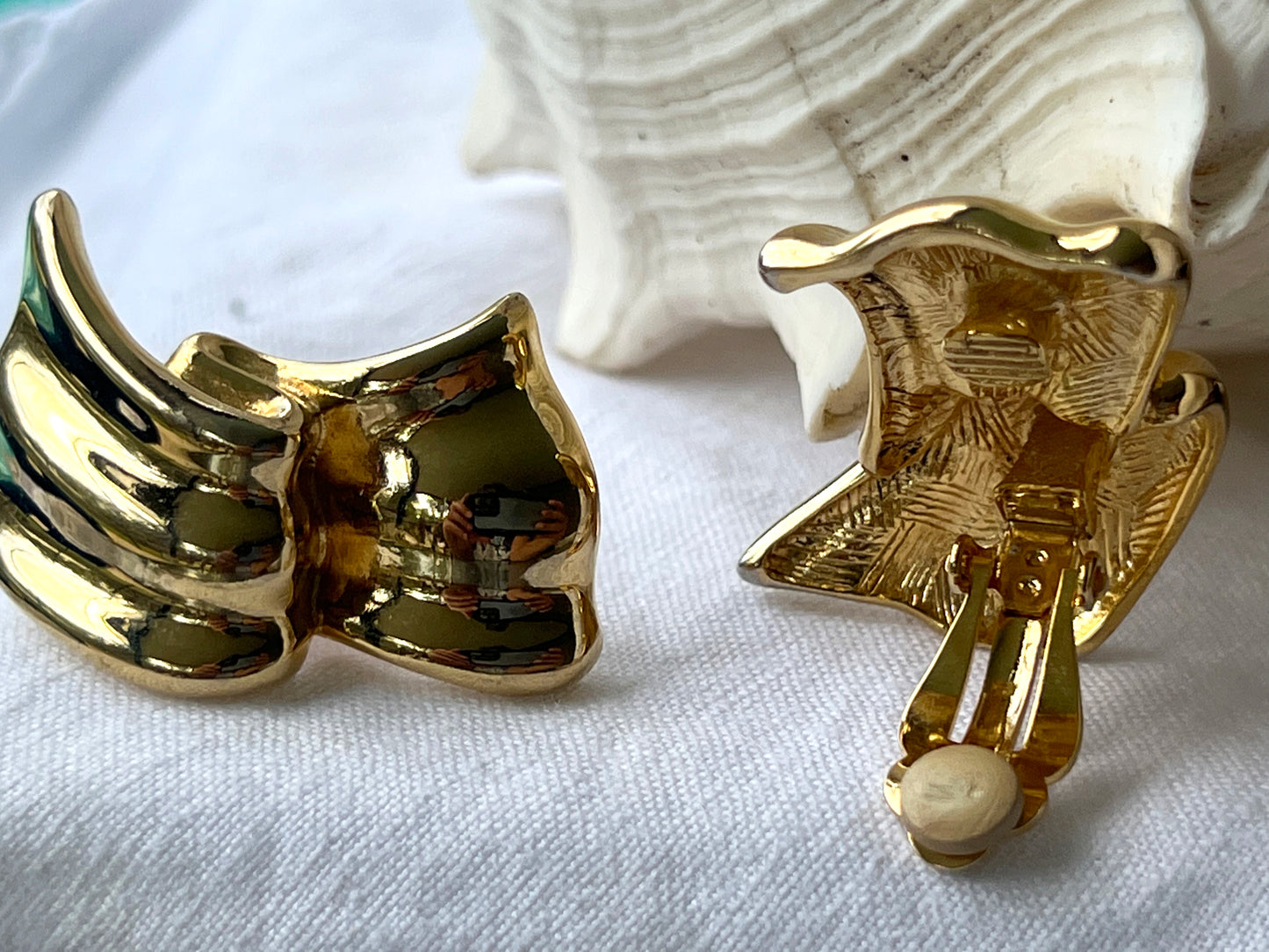 1980's Vintage Givenchy Gold Tone Ribbon Earrings