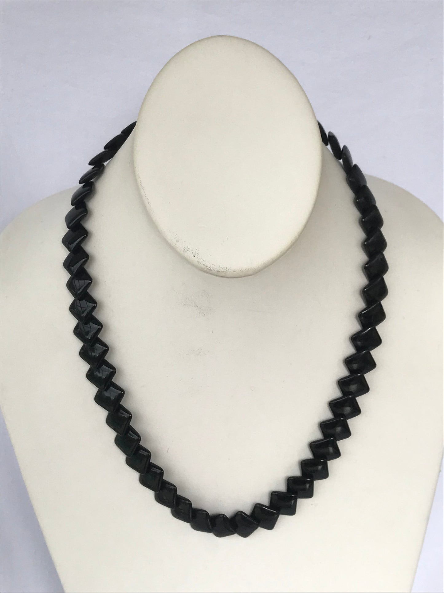 Trifari Vintage Black Thermoset Square Bead Necklace