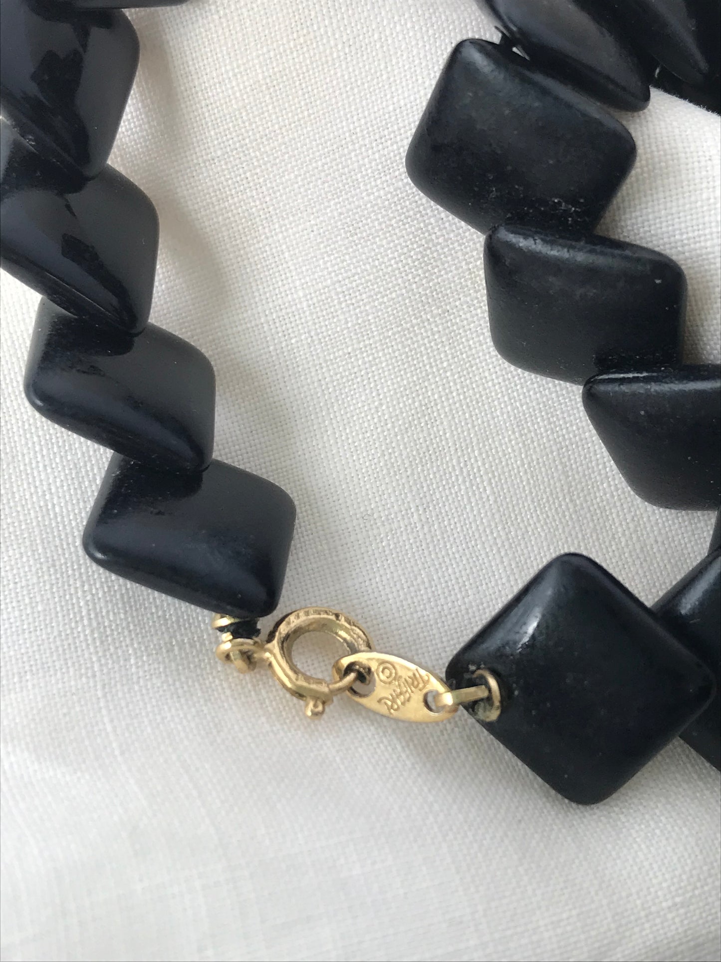 Trifari Vintage Black Thermoset Square Bead Necklace