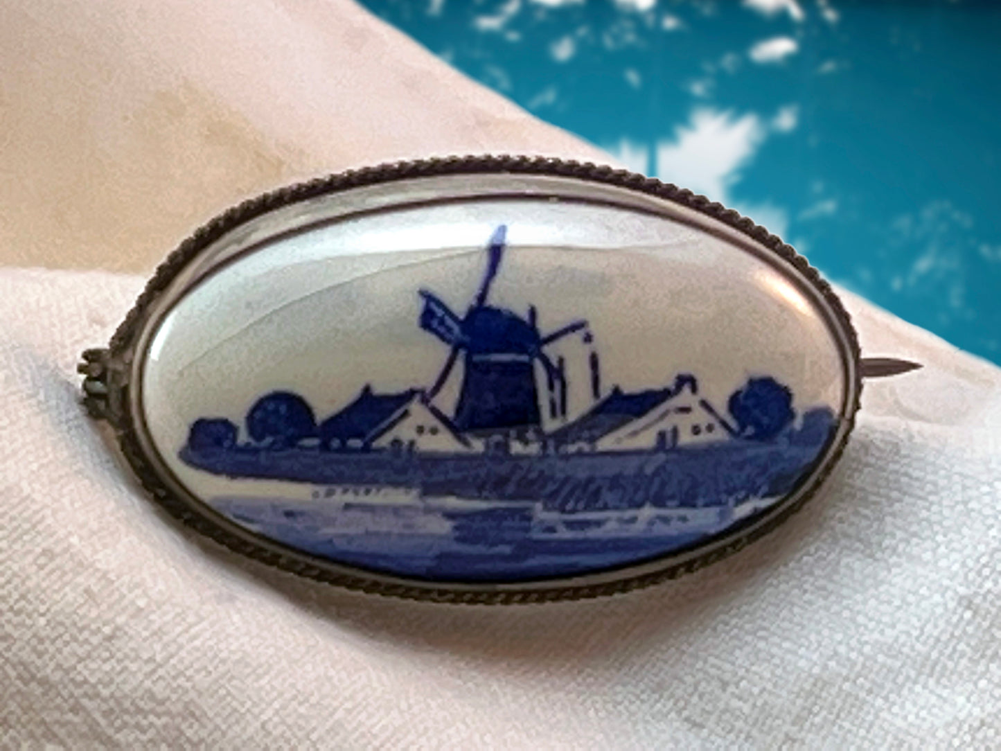 1900s Dutch Delft Windmill 835 Silver Brooch