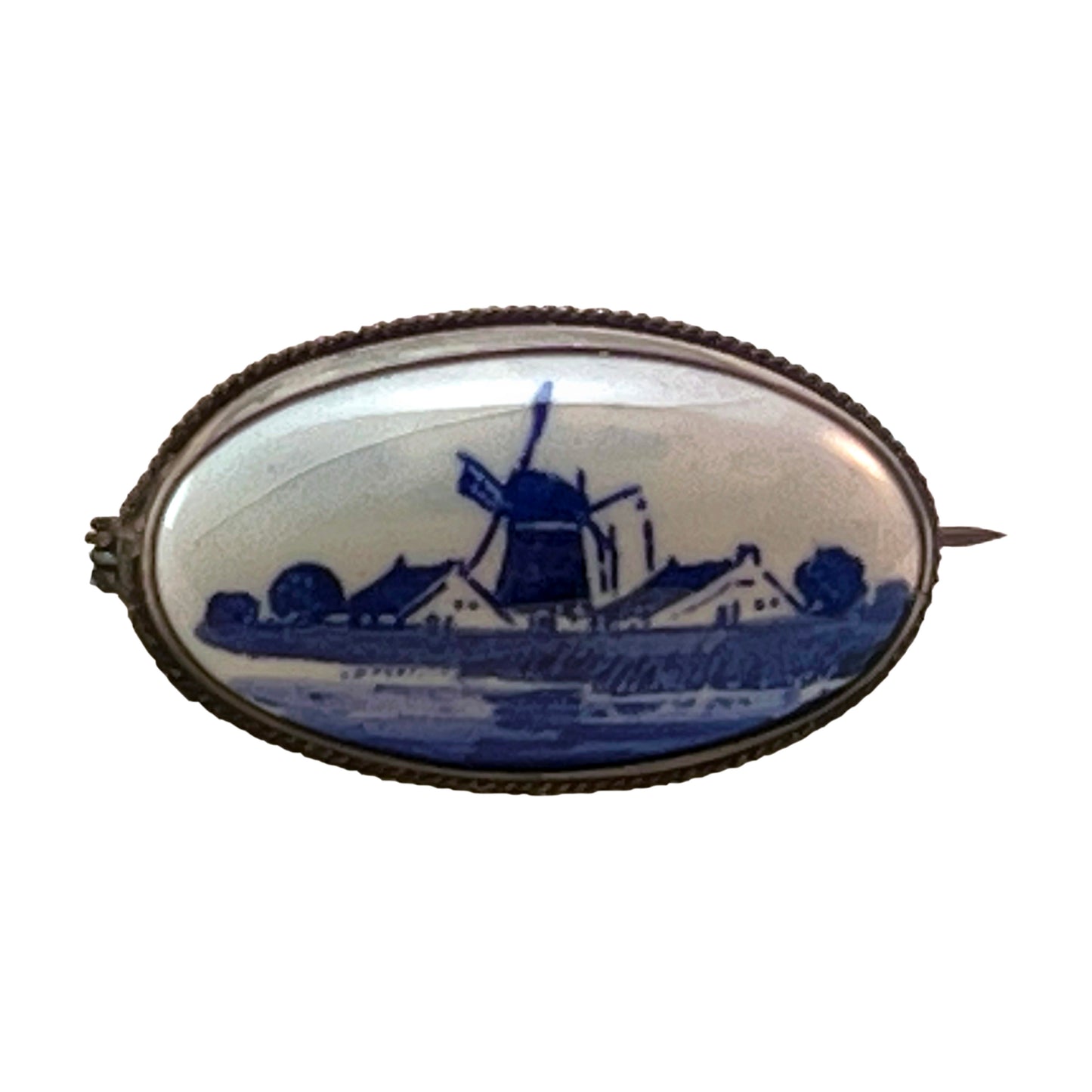 1900s Dutch Delft Windmill 835 Silver Brooch