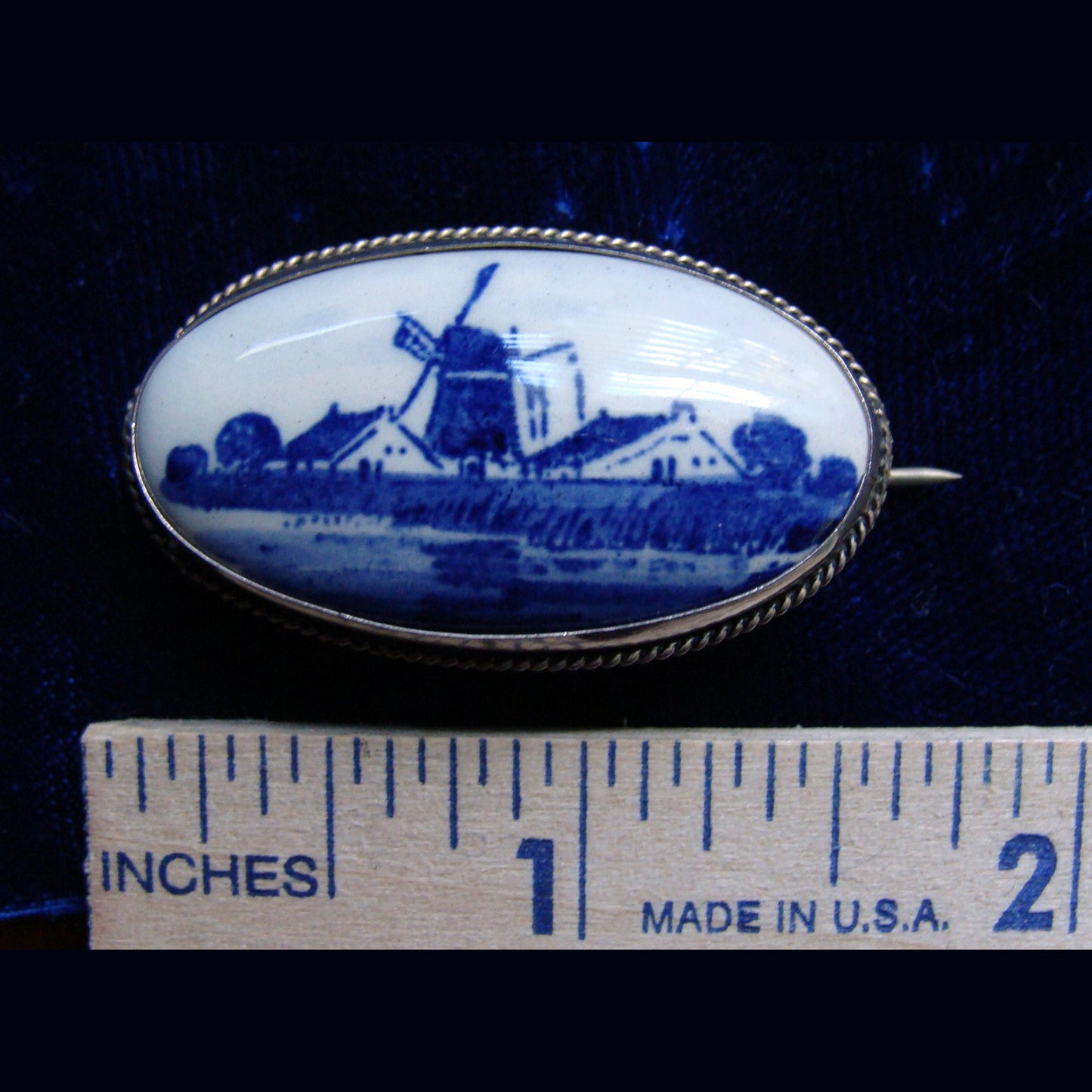 1900s Dutch Delft Windmill 835 Silver Brooch