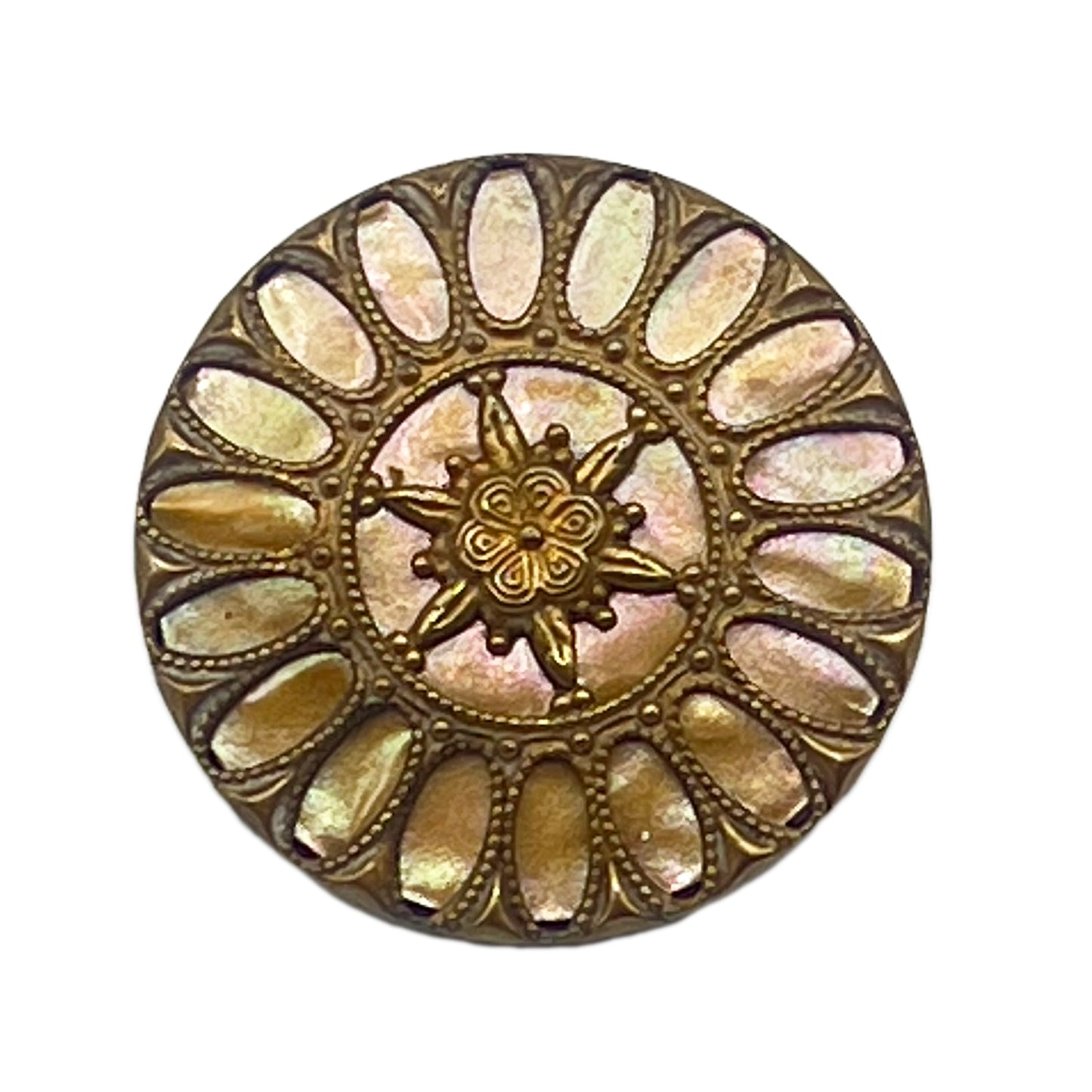 1940s Rare Sunflower Button Brooch Pat 2383012 Safety Catch