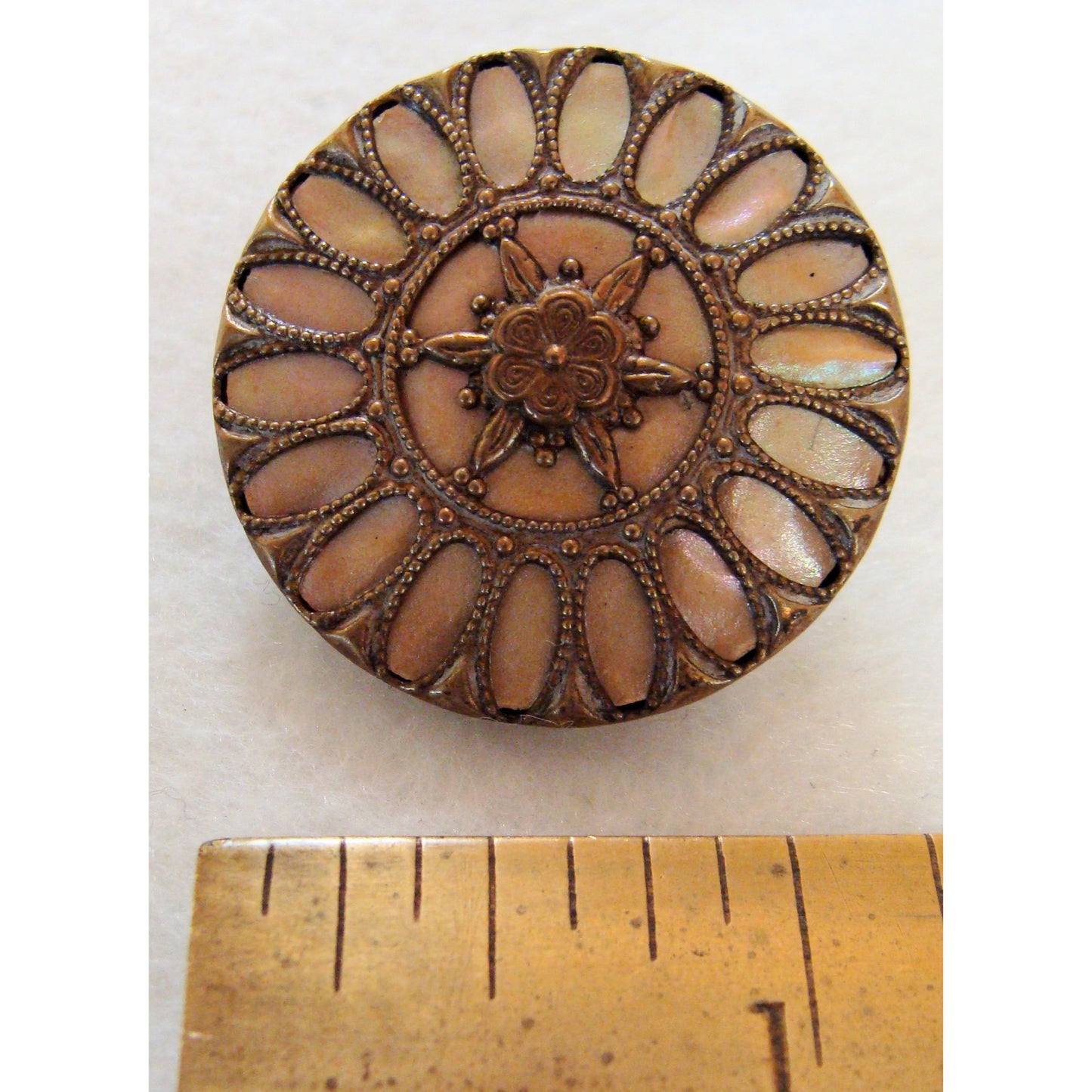 1940s Rare Sunflower Button Brooch Pat 2383012 Safety Catch