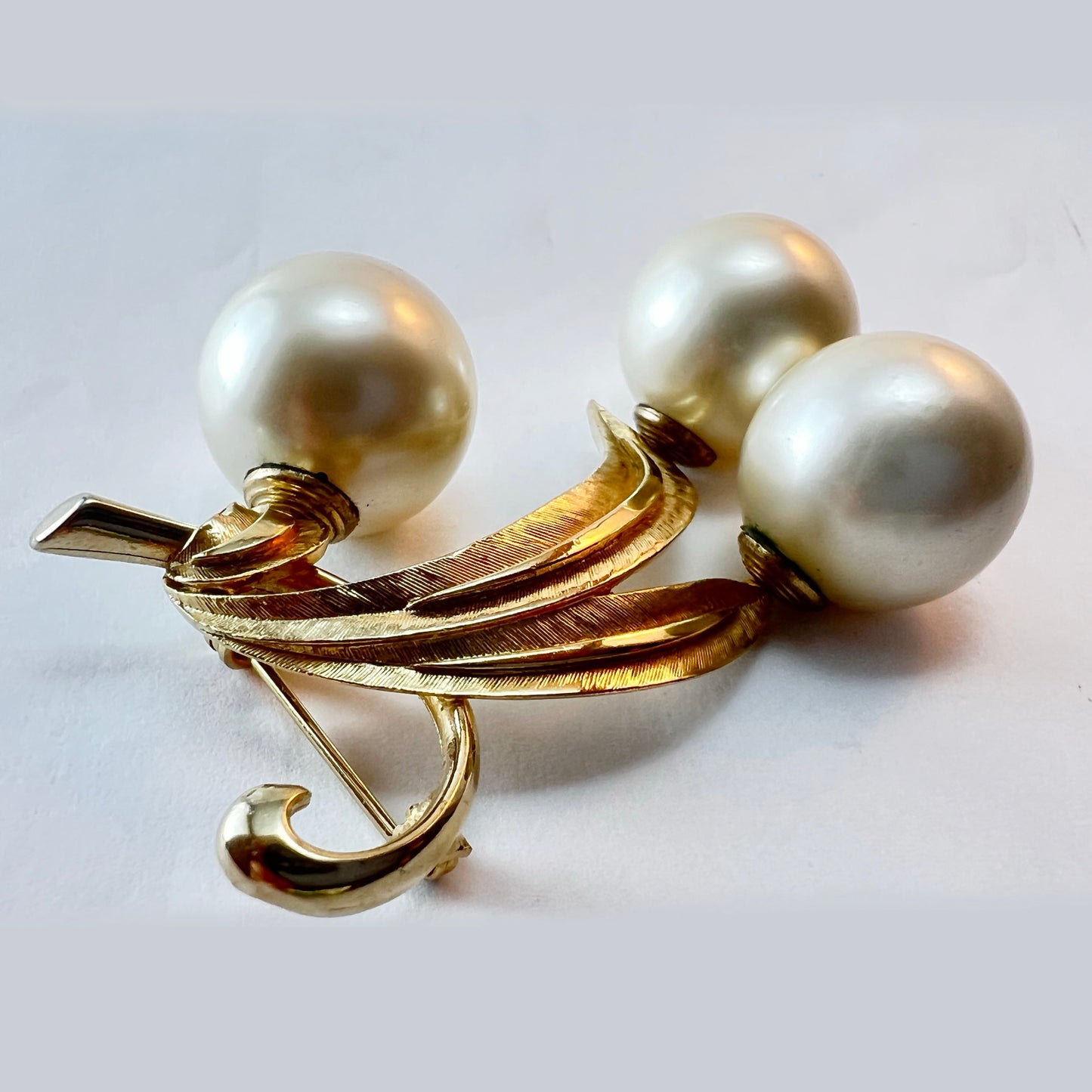 Rare Vintage Marvella Large Faux Pearl Dangle Brooch