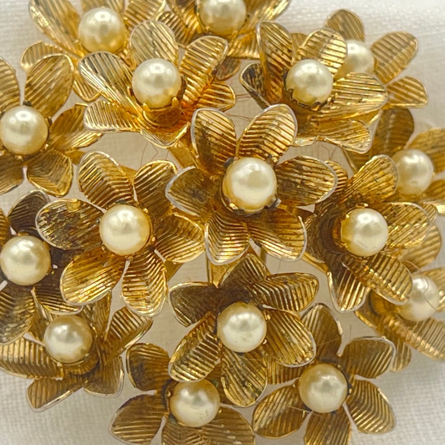 Signed Coro Faux Pearl Gold Tone Floral Brooch Early 1950s