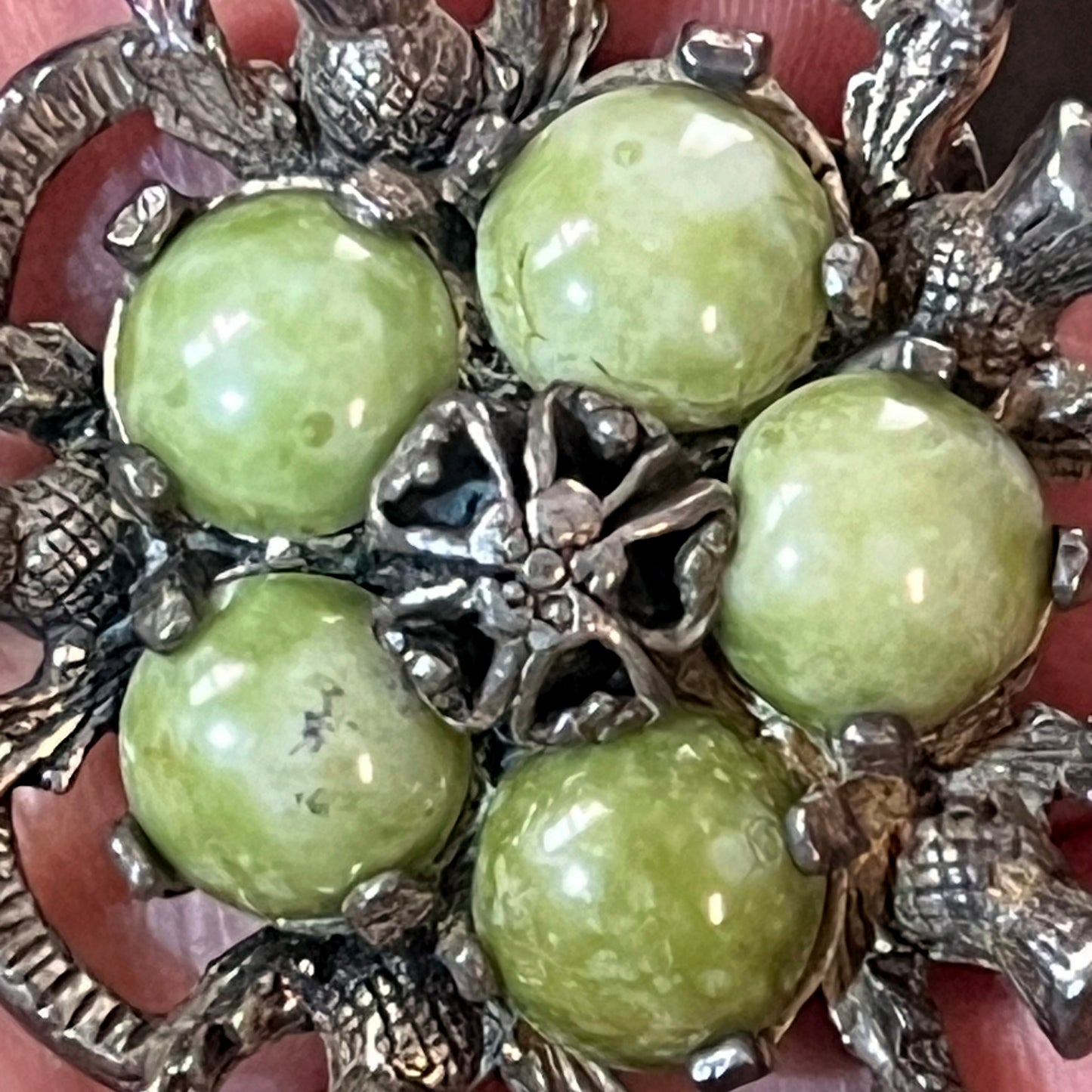 Vintage Miracle Green Agate Scottish Talisman Brooch