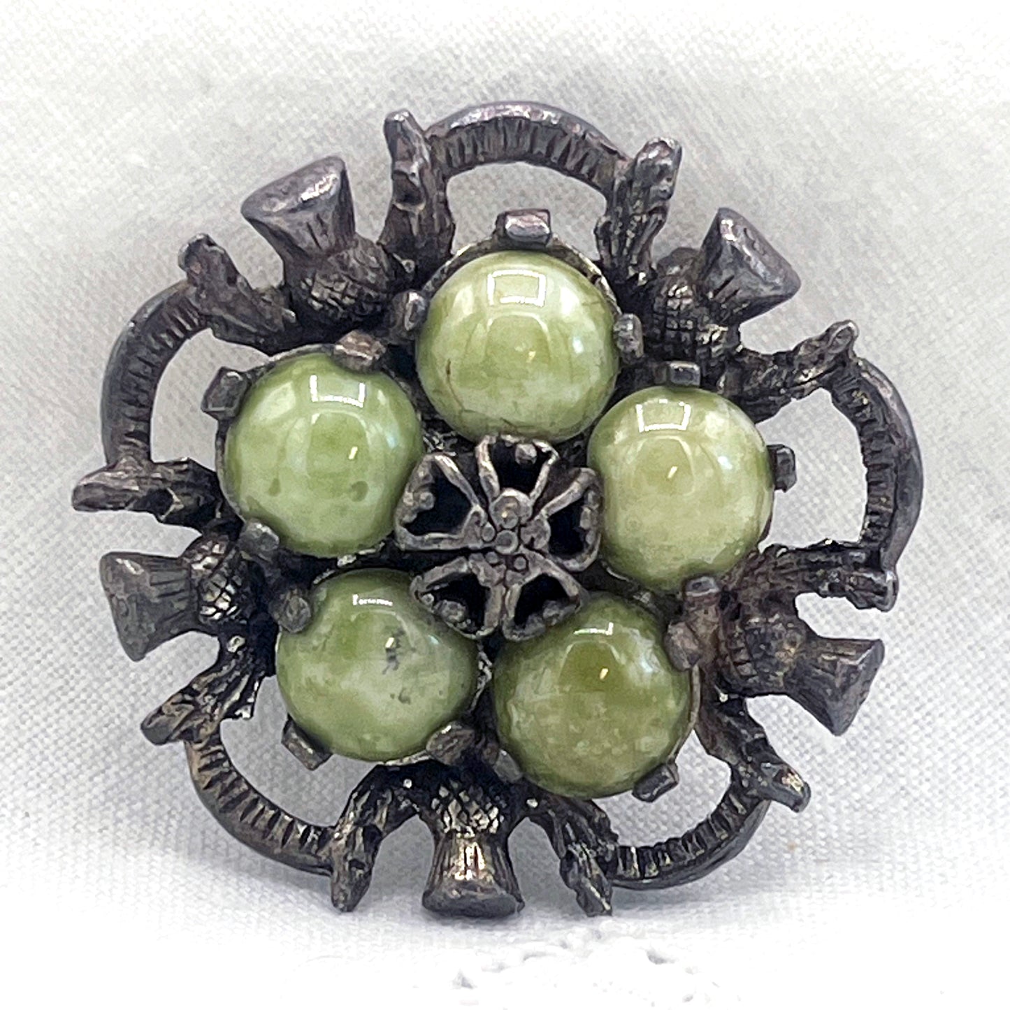 Vintage Miracle Green Agate Scottish Talisman Brooch