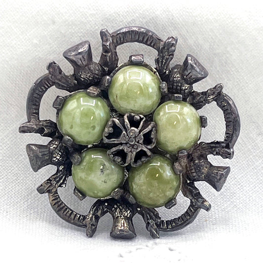 Vintage Miracle Green Agate Scottish Talisman Brooch