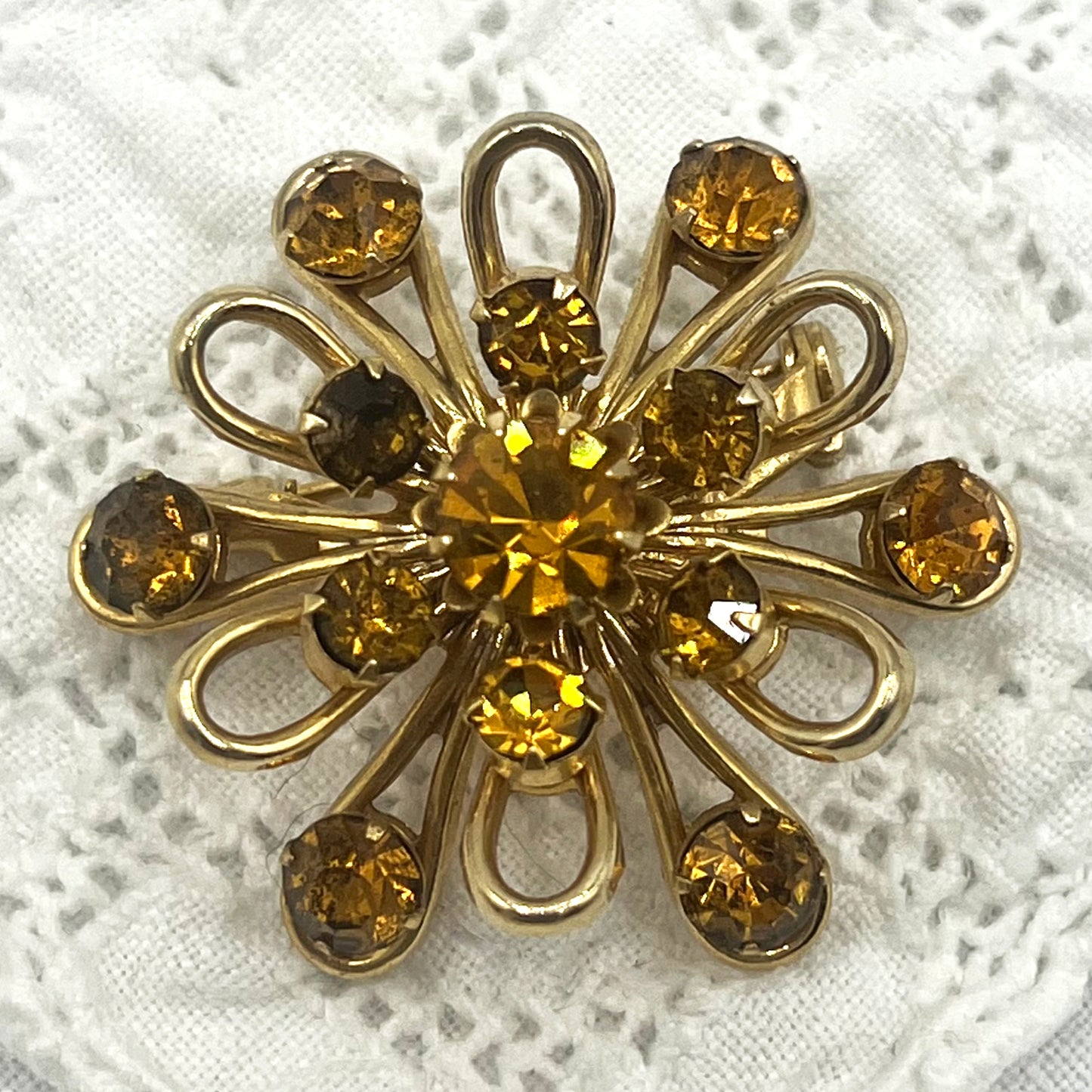 Coro Gold-Tone Brooch with Amber Rhinestones Pre 1955