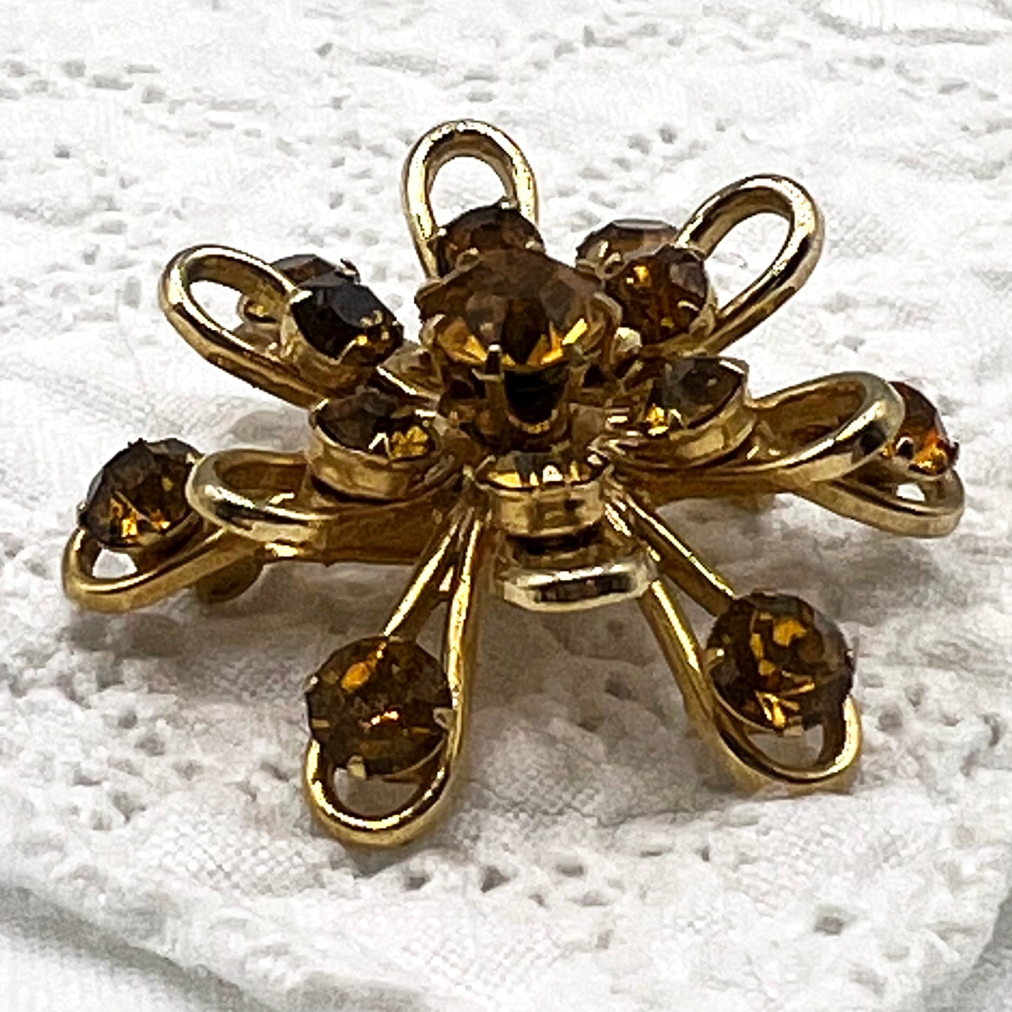 Coro Gold-Tone Brooch with Amber Rhinestones Pre 1955