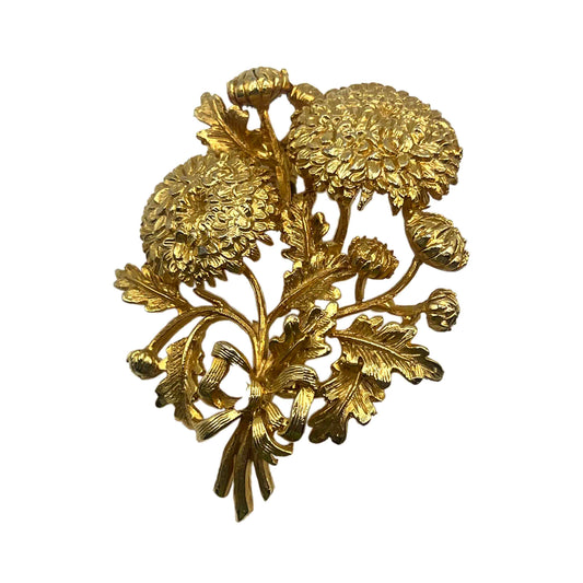 Vintage Exquisite Signed Gold Tone Flower Brooch