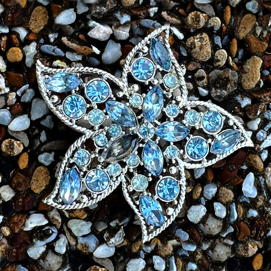 Vintage 1960s Sarah Coventry Star Fire Blue Rhinestone Brooch