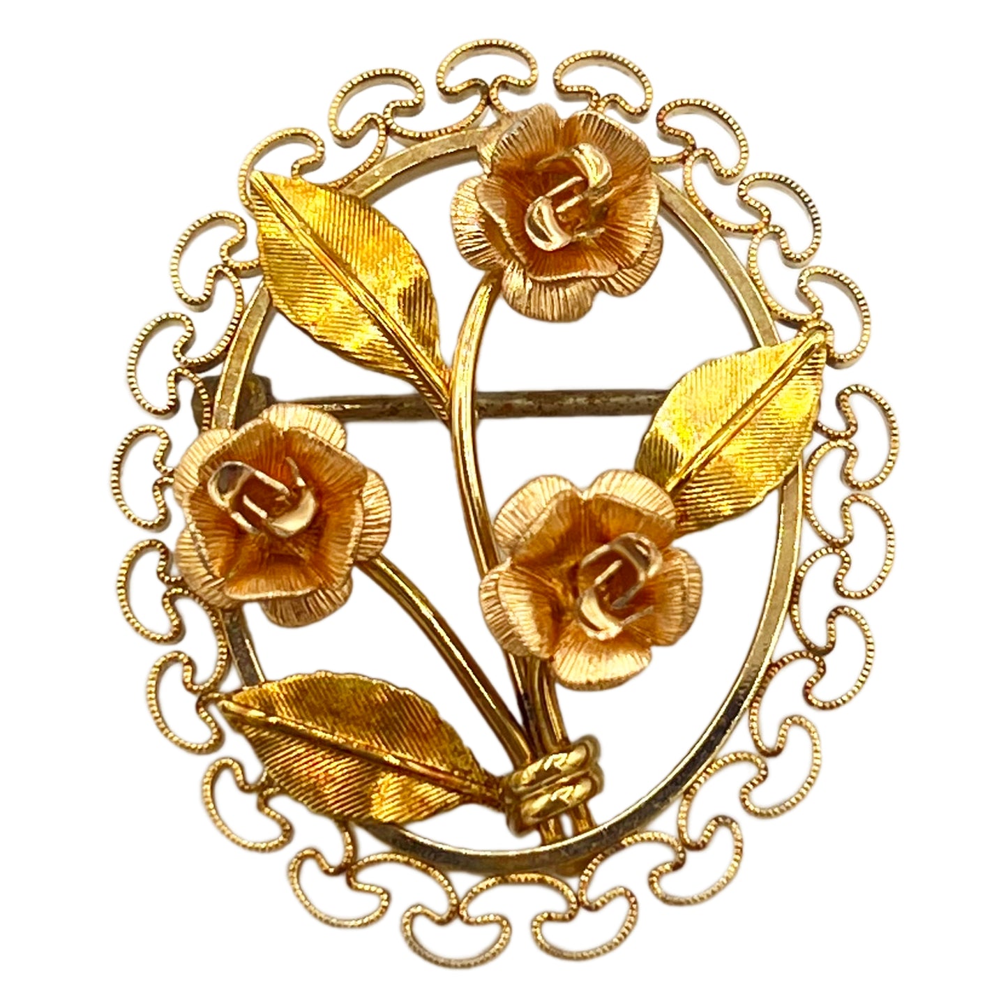 Krementz Pre-1955 Three Rose Brooch Pin