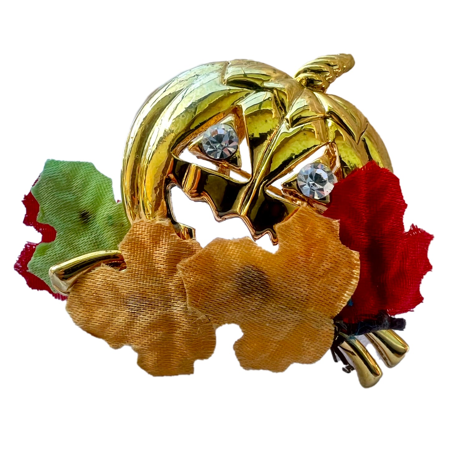 Avon Pumpkin Brooch With Autumn Leaves- Halloween Jewelry