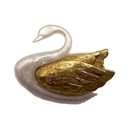 Vintage Avon Pearlescent and Gold Tone Swan Brooch