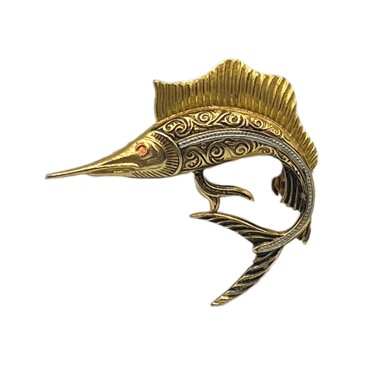 Vintage Swordfish Damascene Brooch