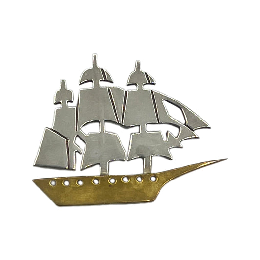 Vintage Mexico 825 Sterling Silver Sailing Ship Brooch