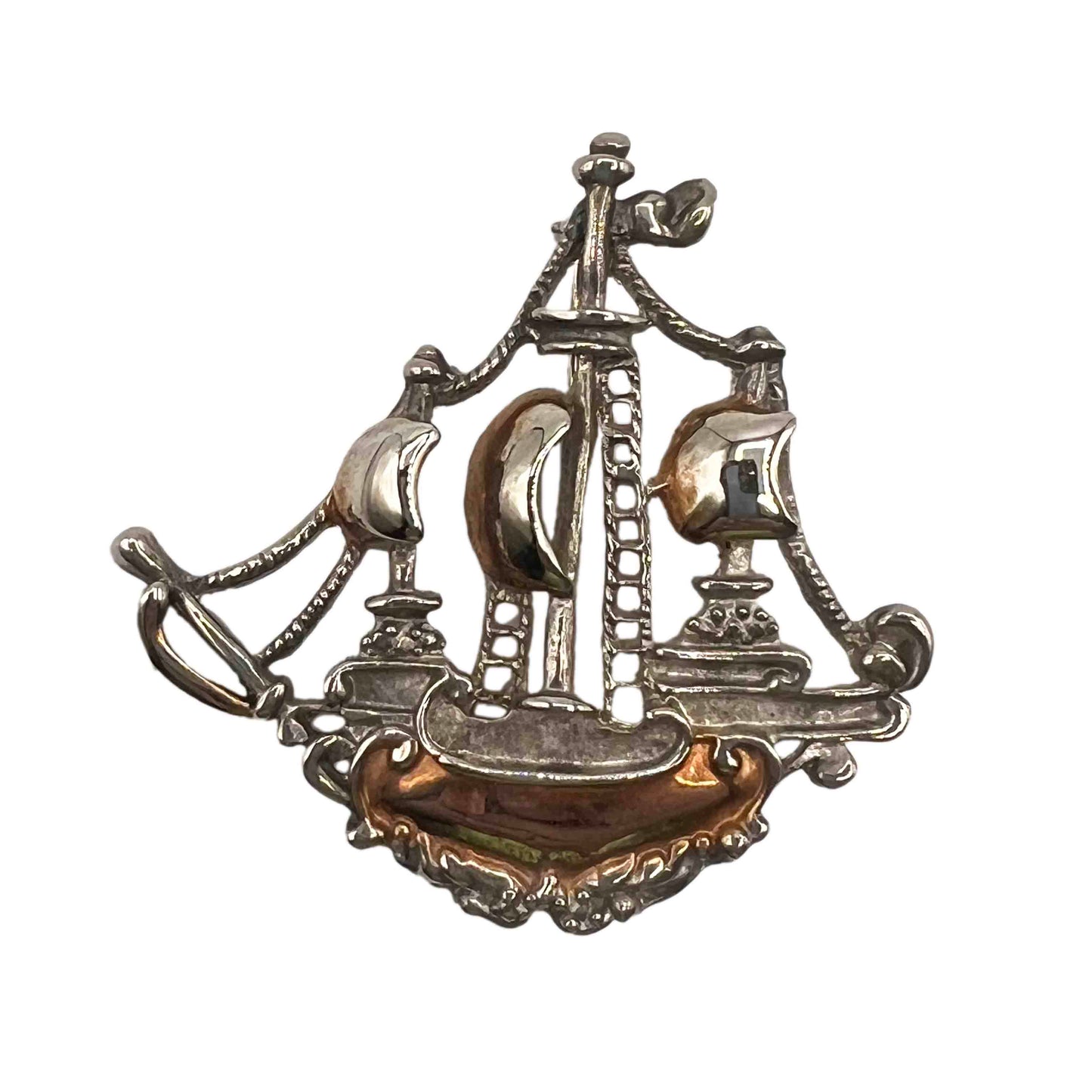 Vintage Gold Tone Pirate Ship/Galleon Brooch