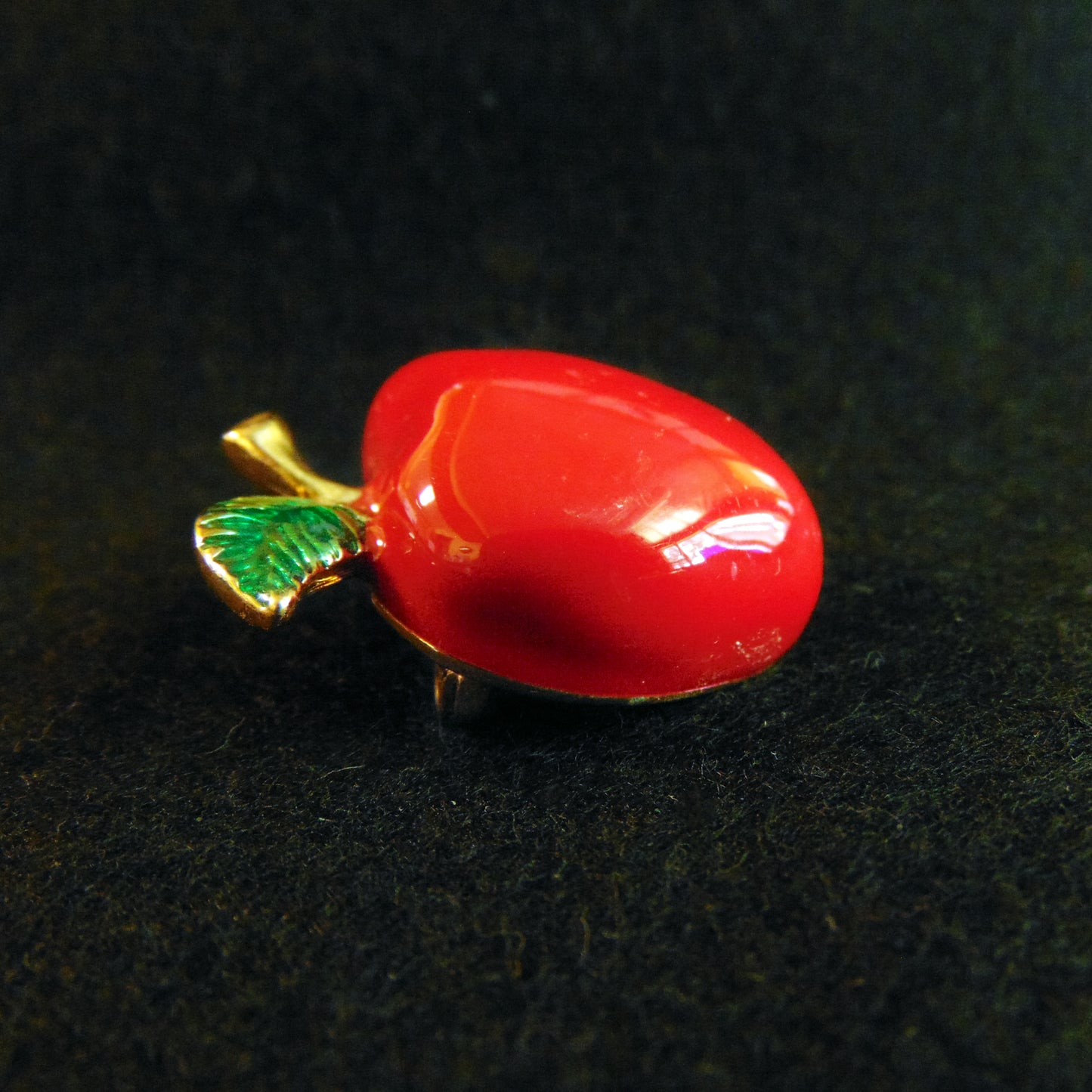 Bright Red Enamel and Rhinestone Apple Brooch Pin