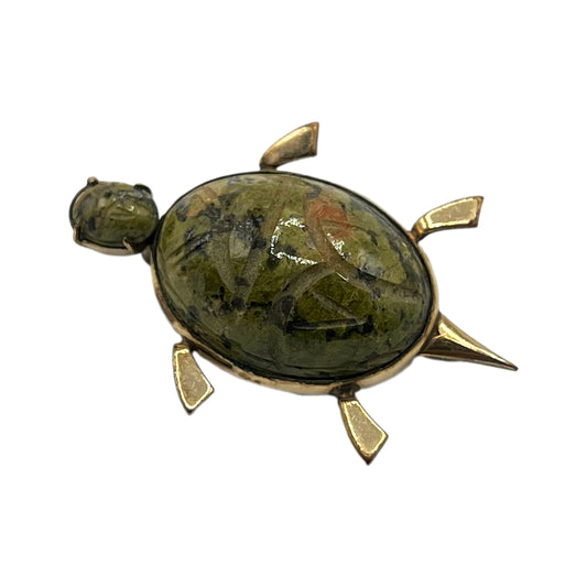 Vintage Unakite Scarab Turtle Brooch