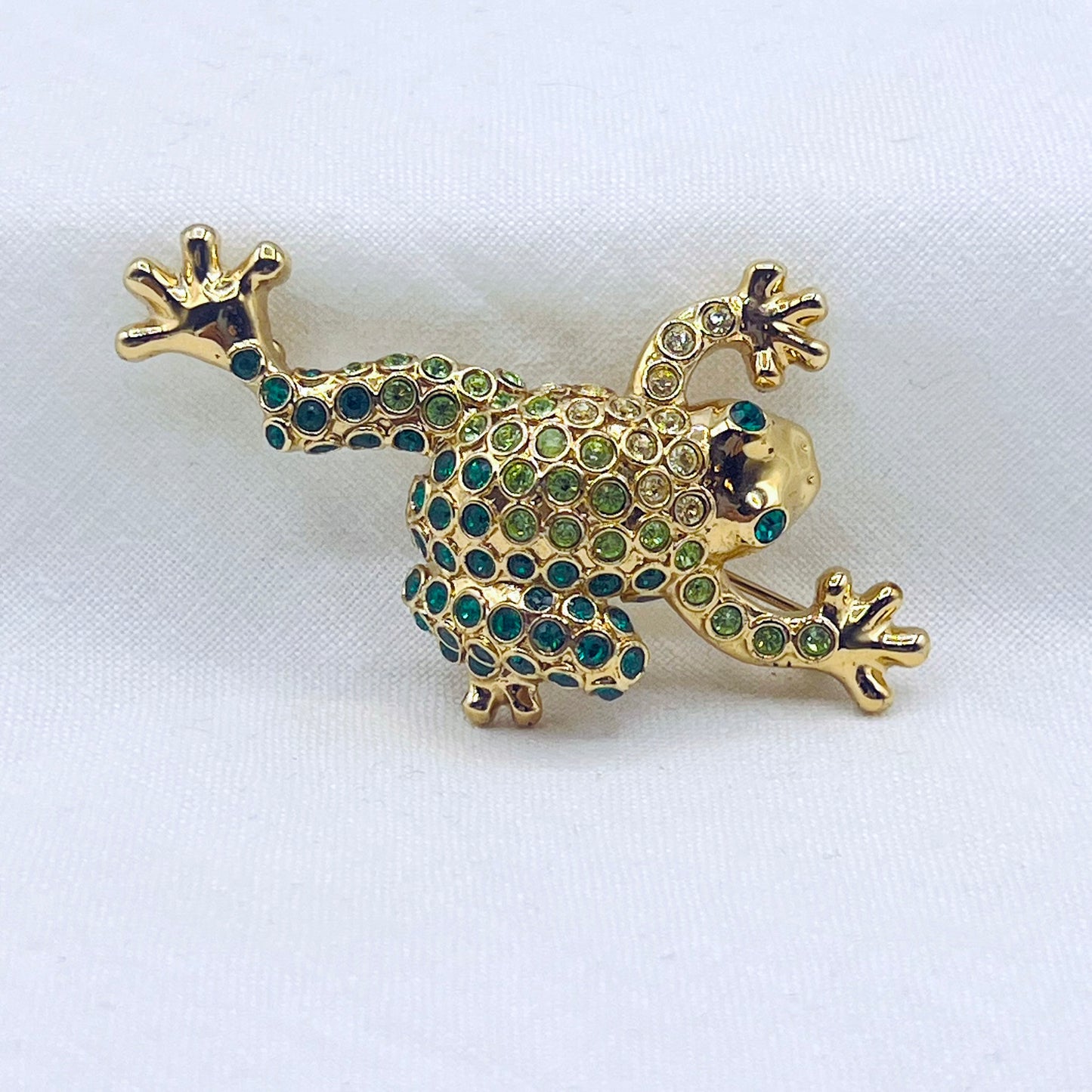 1980s Monet Gold Tone and Crystal Frog Brooch
